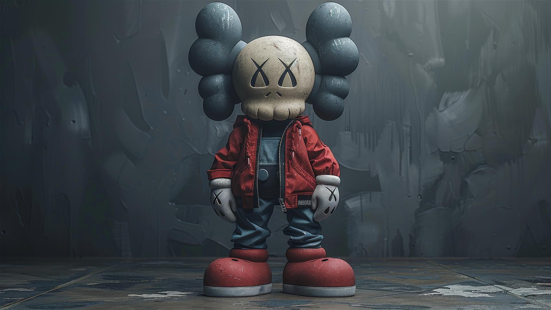 Cartoon 2D Kaws figure with nike, arms crossed