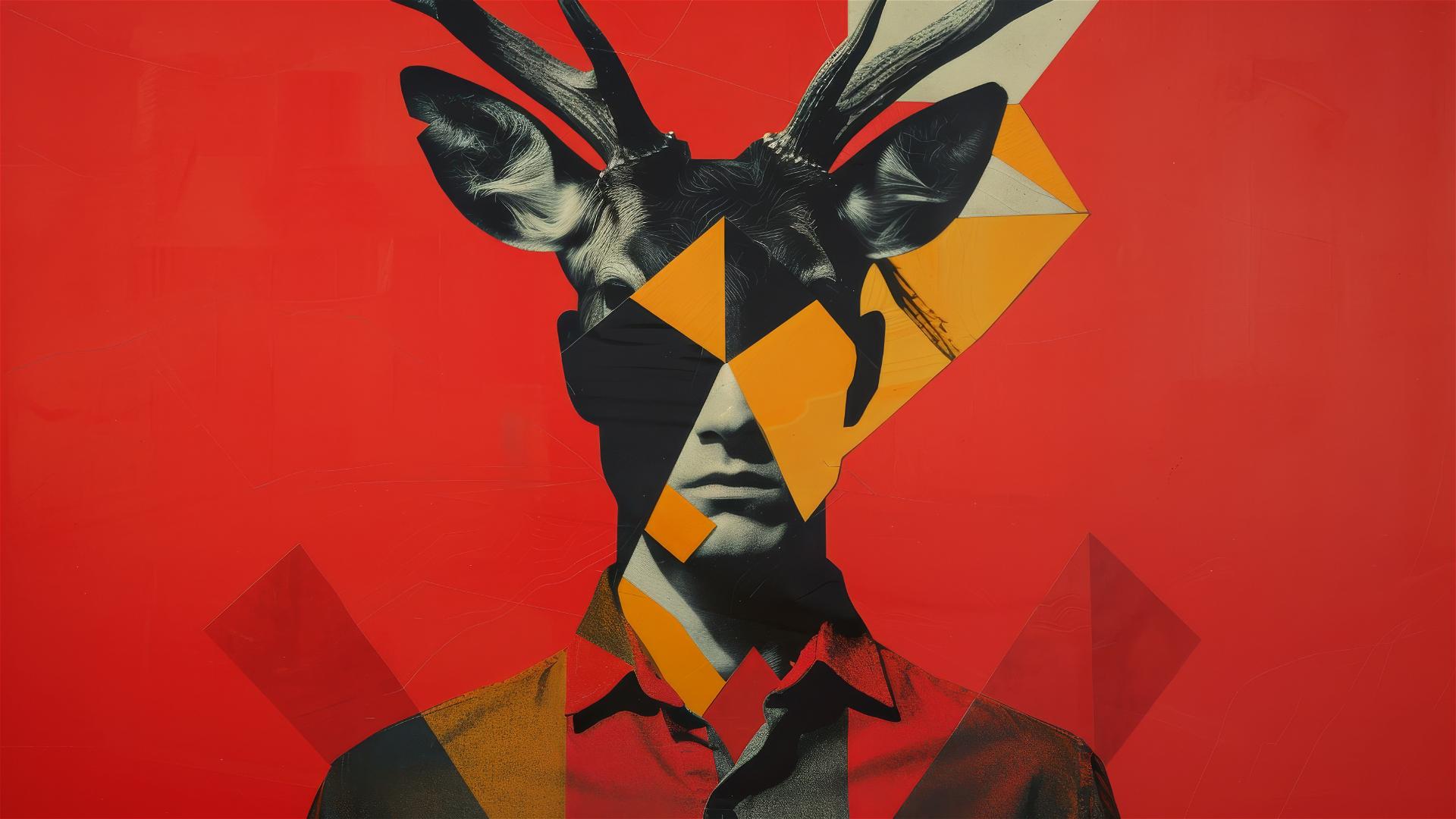 Portrait of a man with a deer head, minimalism, pop art, geometric shapes