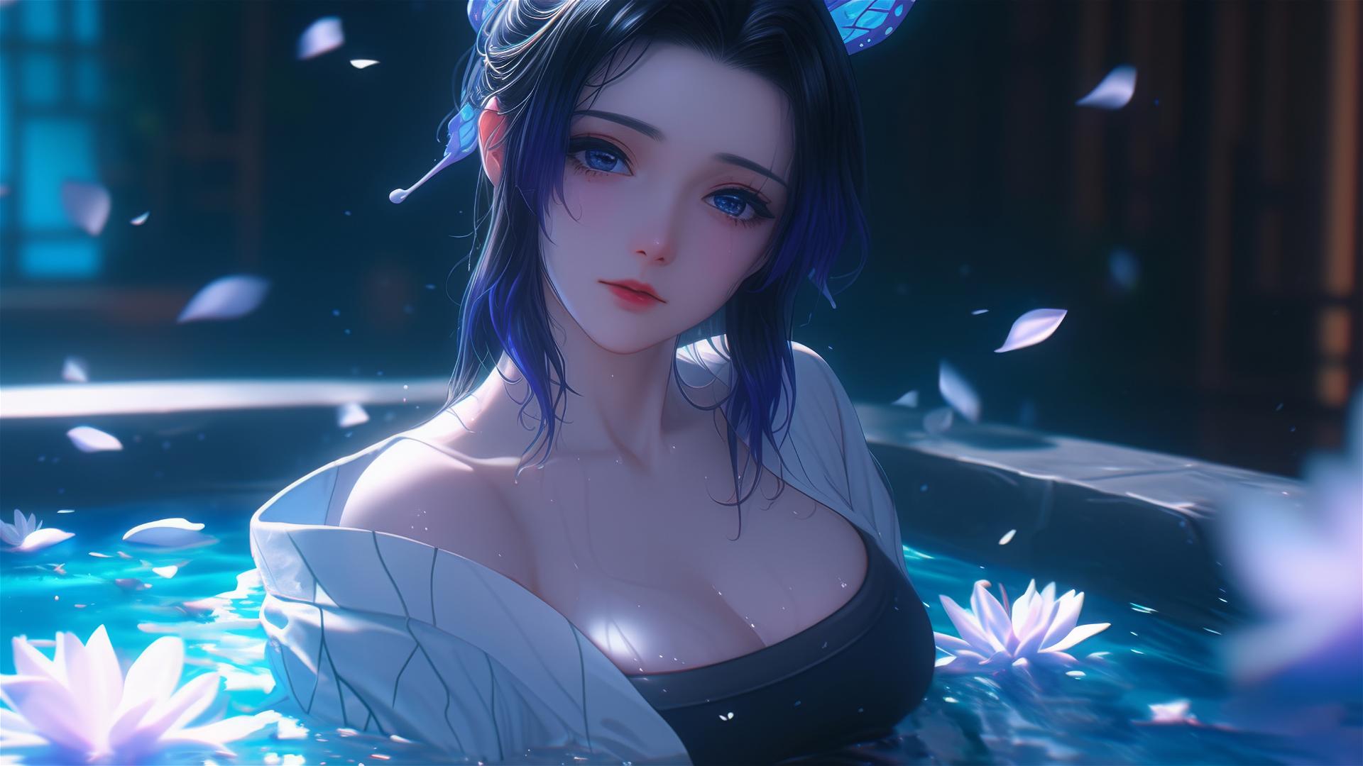 Shinobu Kocho in tub of flowers