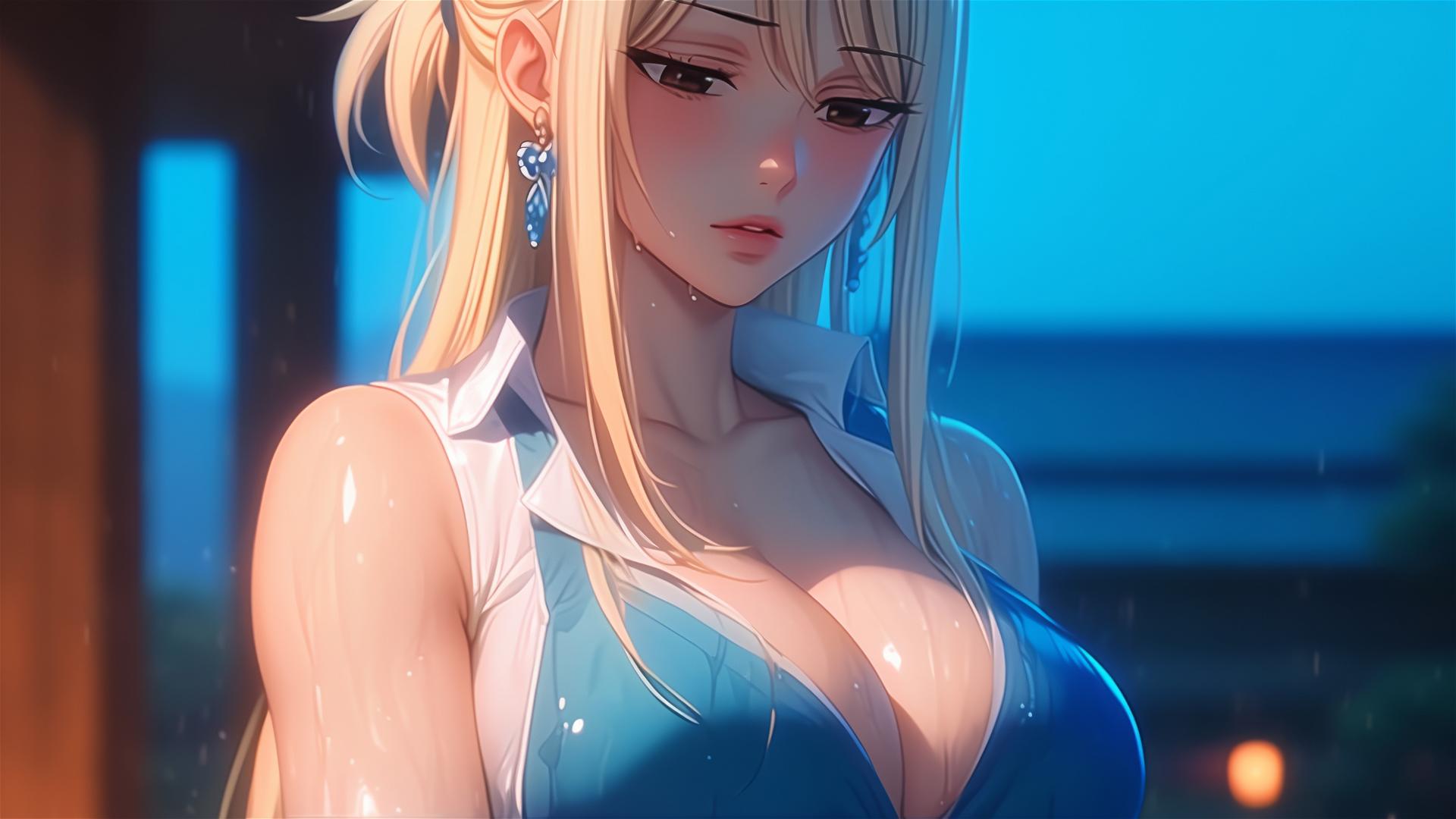 Lucy Heartfilia resting in moonlit apartment.