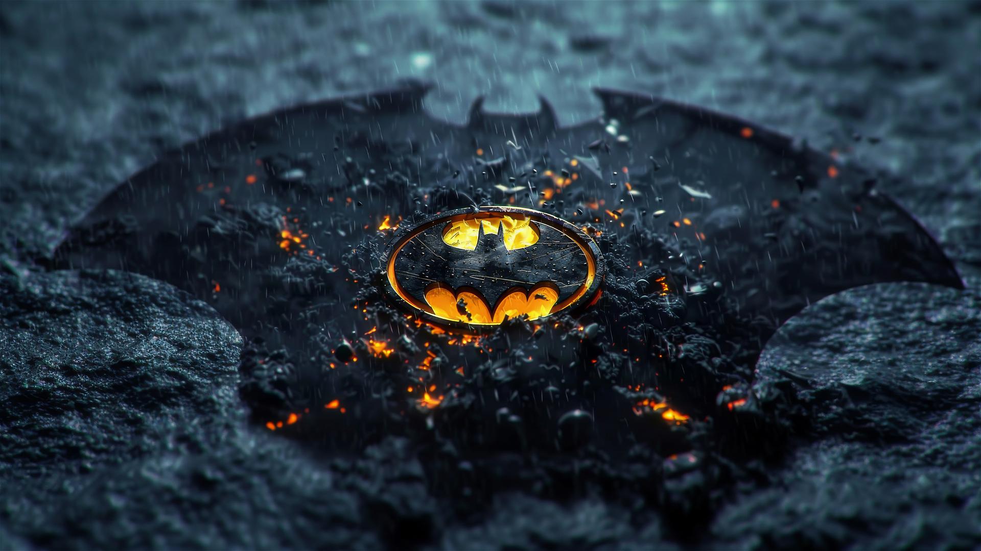 Batman logo centered on a sleek background
