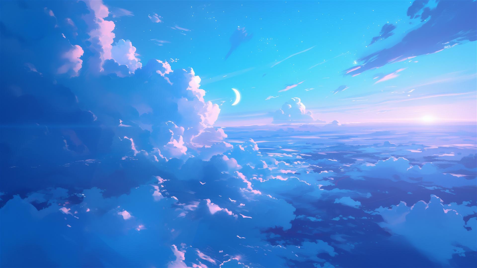 High-altitude clouds under a gentle moonrise
