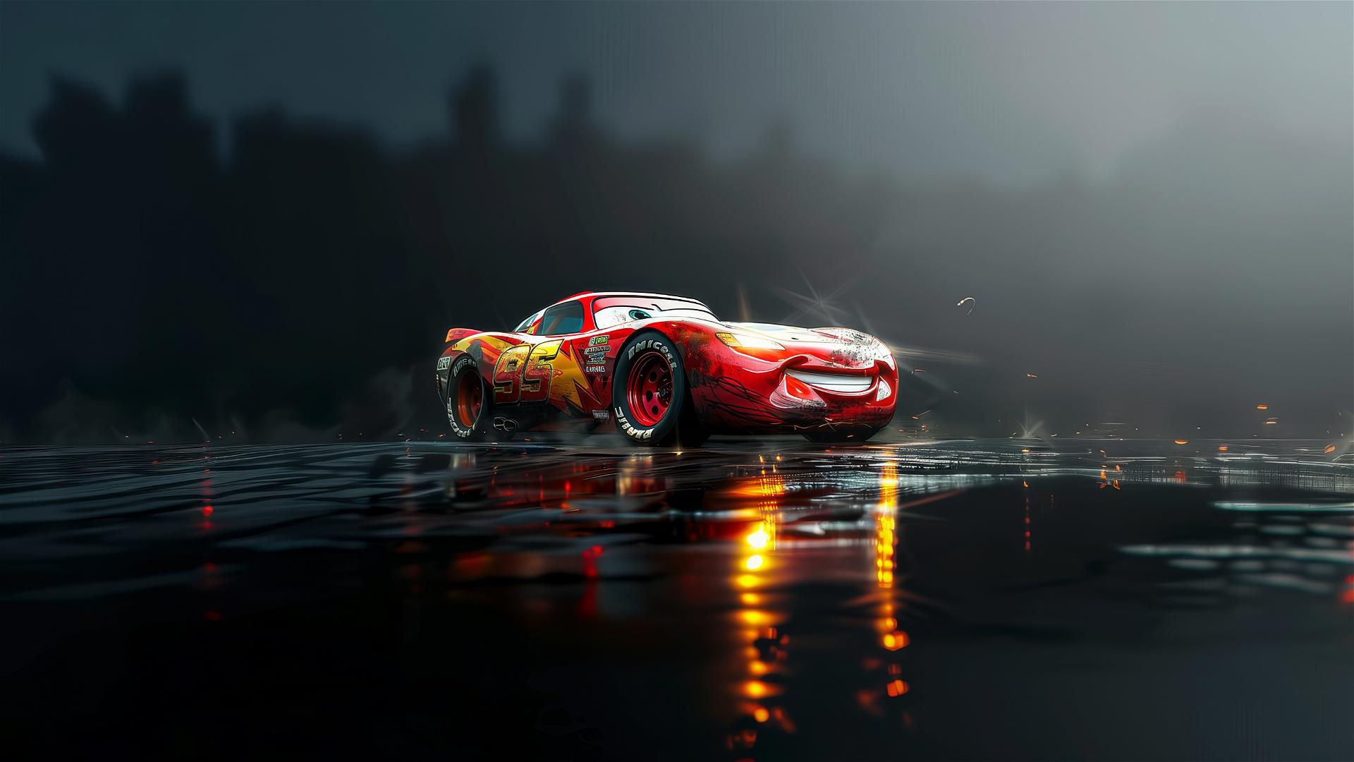 Lightning McQueen from Harry Potter in Pixar style with spotlight