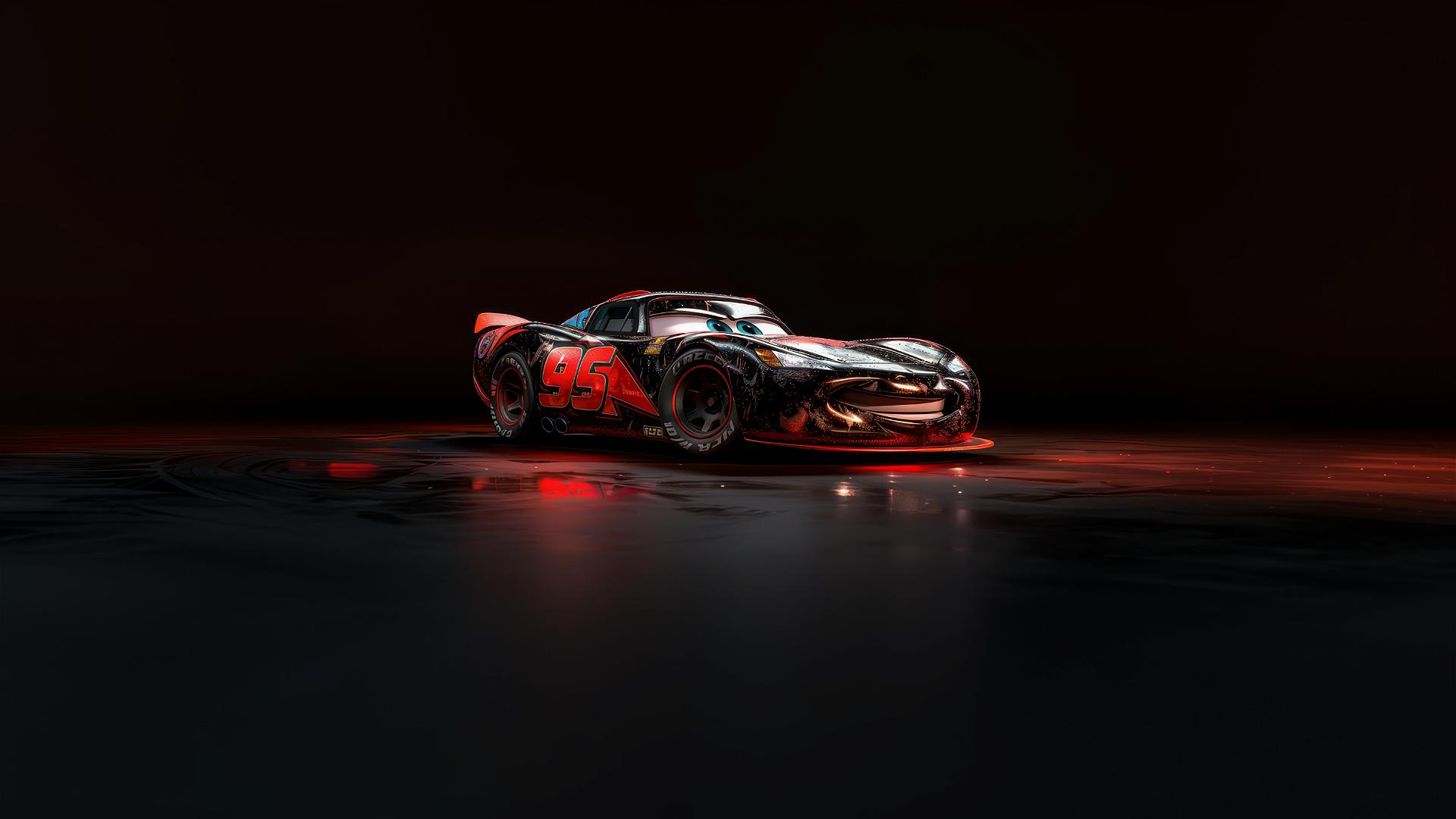 Lightning McQueen from Harry Potter in Pixar style with spotlight effect