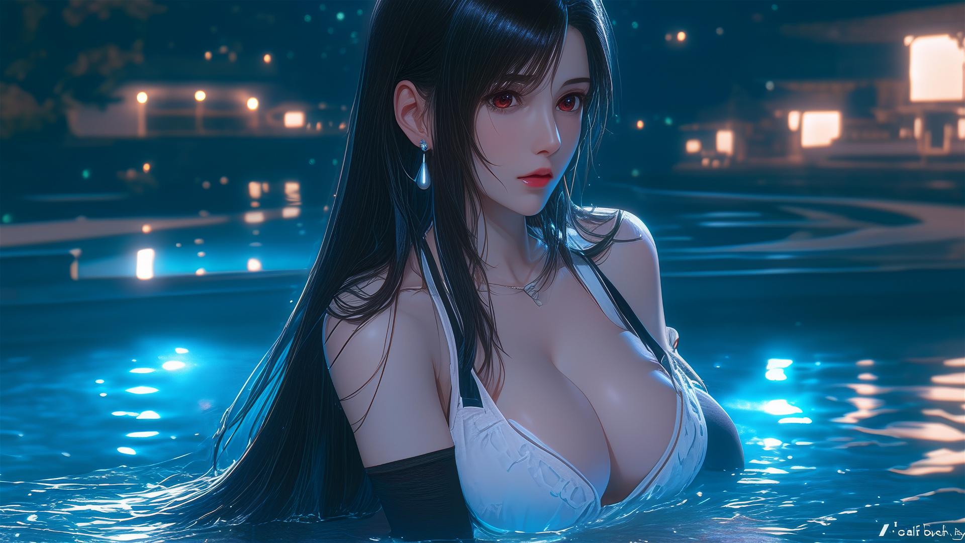Tifa Lockhart resting in a tub with moonlight glow