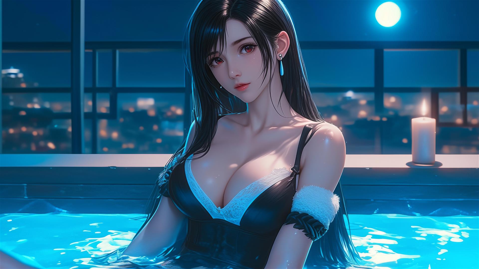 Tifa Lockhart resting in a tub with moonlight glow