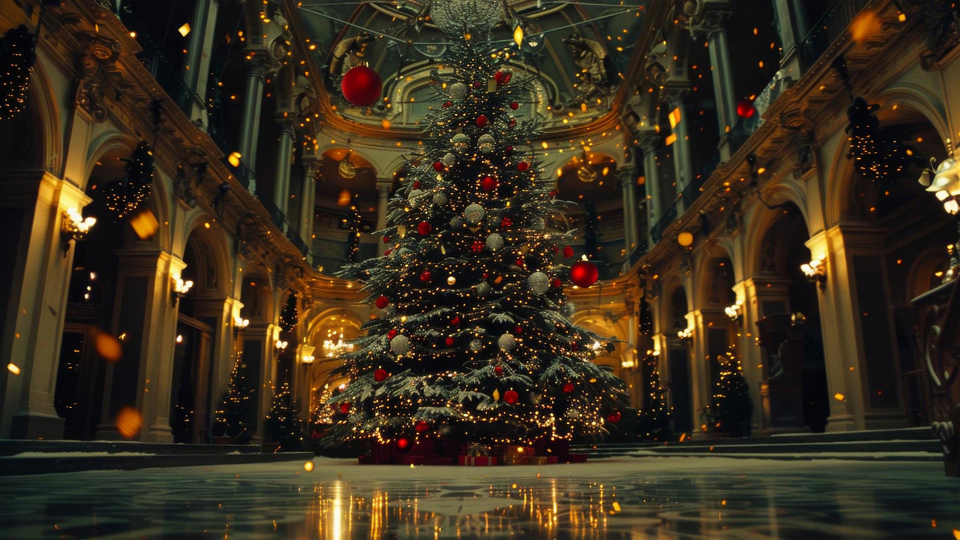 Decorated Christmas tree with twinkling lights