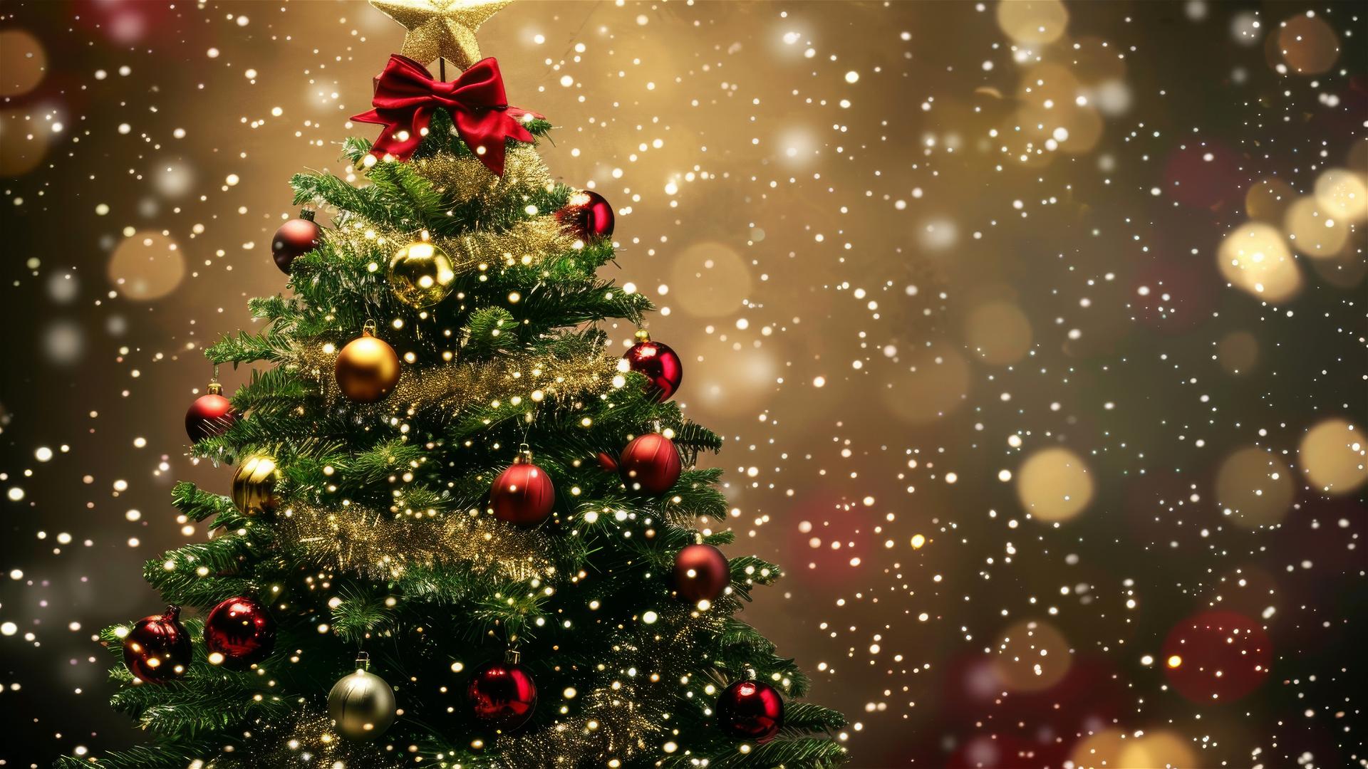 A vibrant Christmas tree adorned with festive decorations.