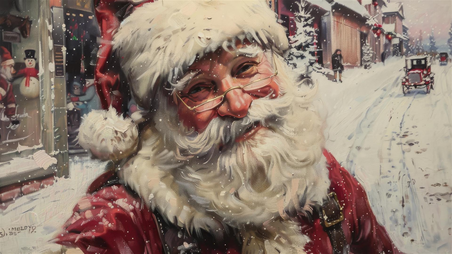 Santa Claus painting in 1950s Norman Rockwell style