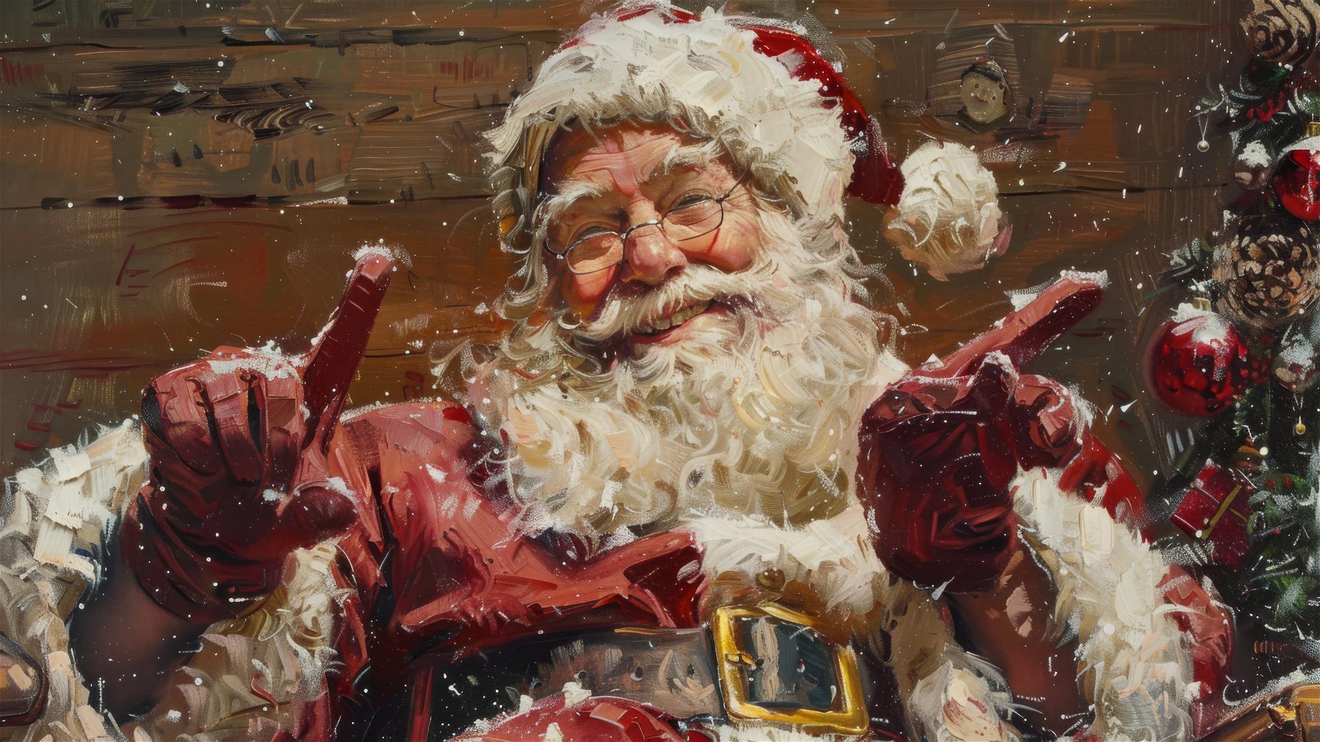 nostalgic painting of Santa Claus in Norman Rockwell's 1950s advertisement style