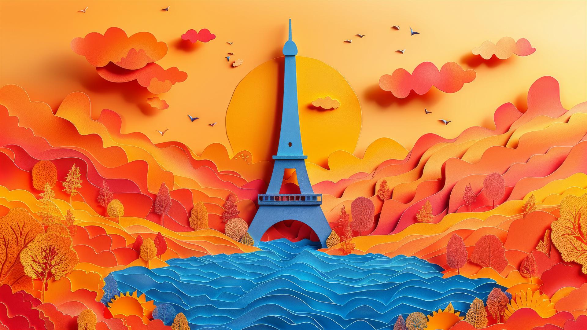 Paper cut illustration of Eiffel Tower