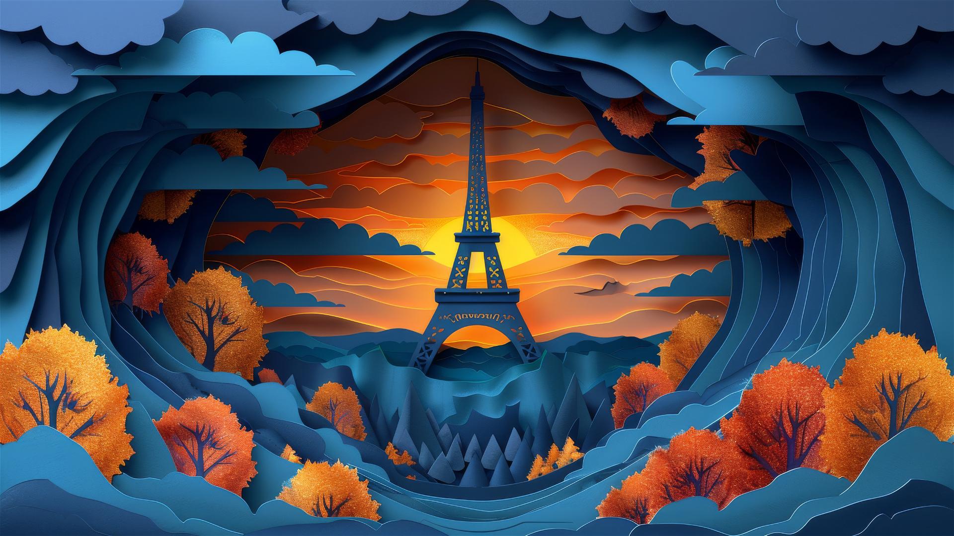 Paper cut craft depiction of the Eiffel Tower
