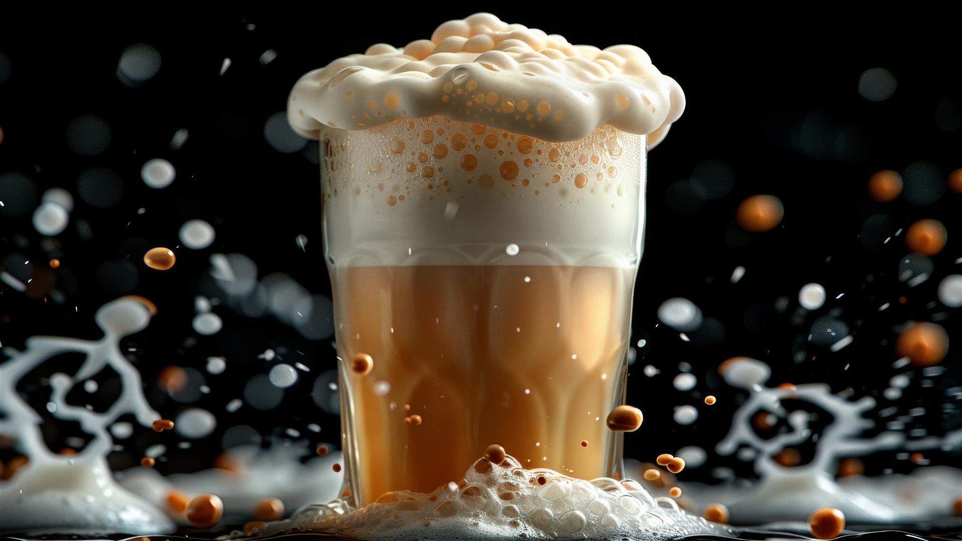 Close-up of beer foam against a black background
