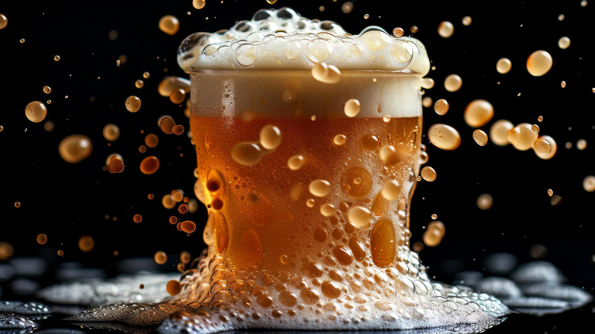 Beer foam against a black background