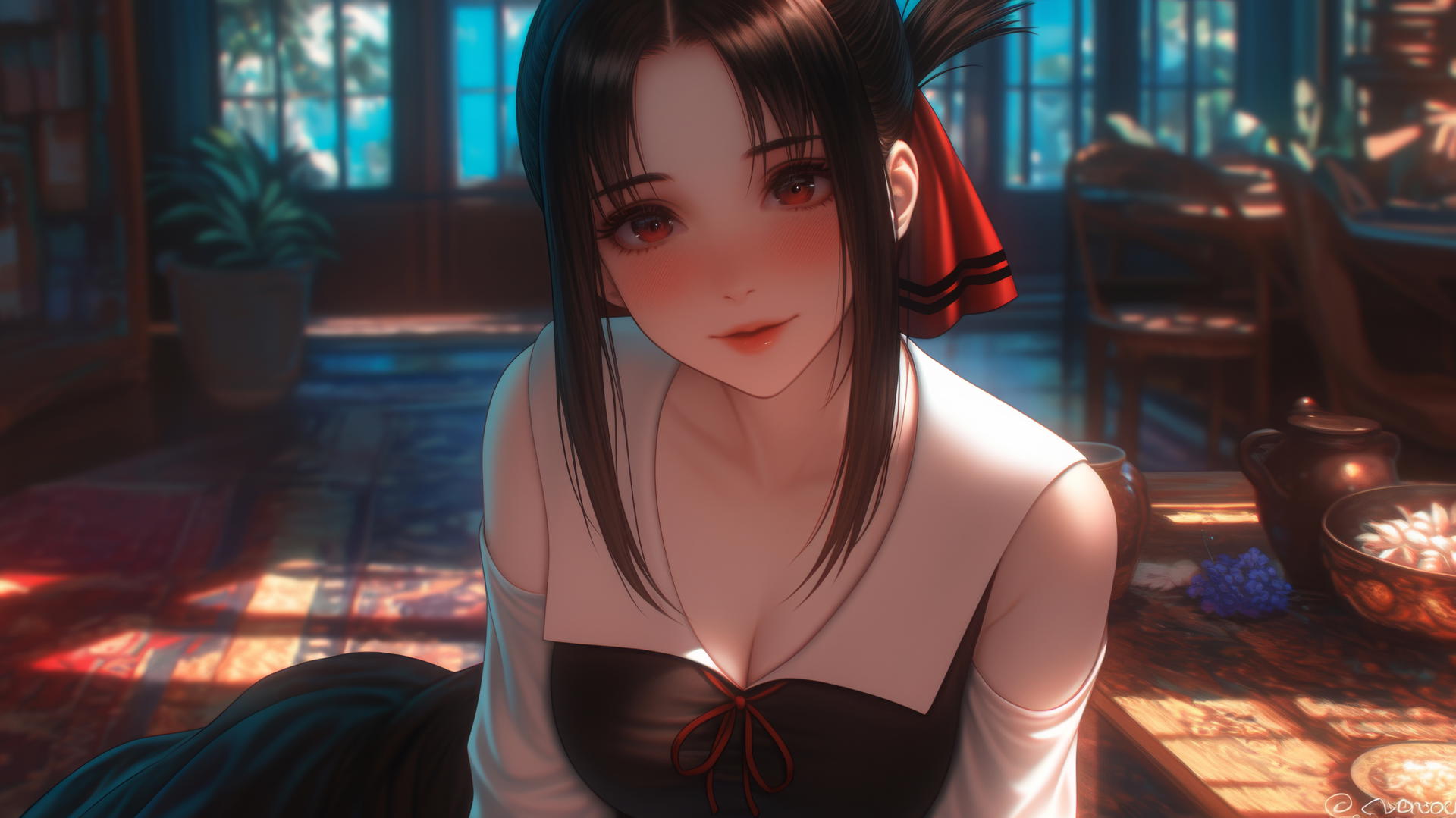 Kaguya Shinomiya with red eyes from Kaguya-sama wa Kokurasetai.