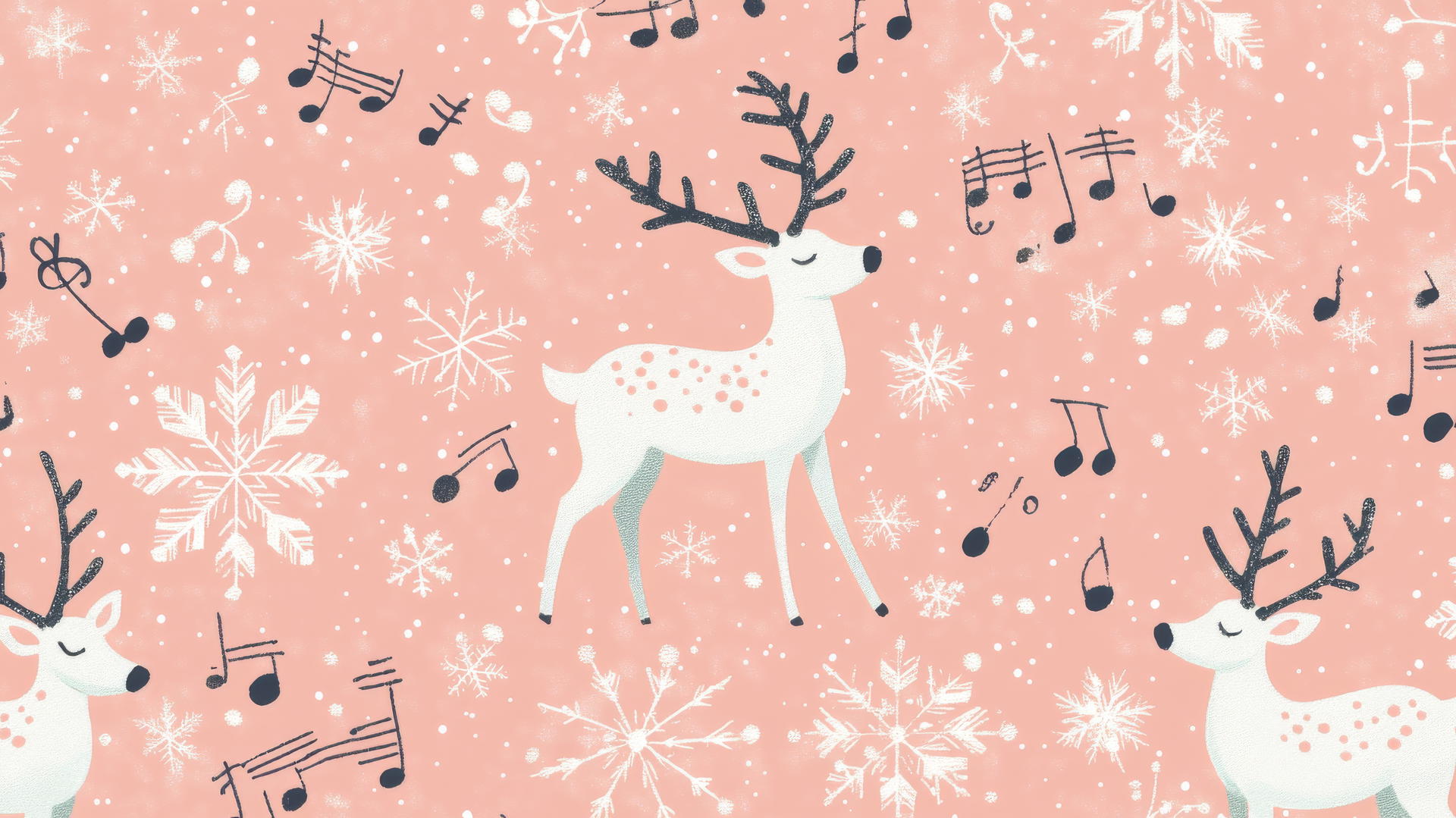 aesthetic preppy Christmas wallpaper with musical notes, snowflakes, and reindeer