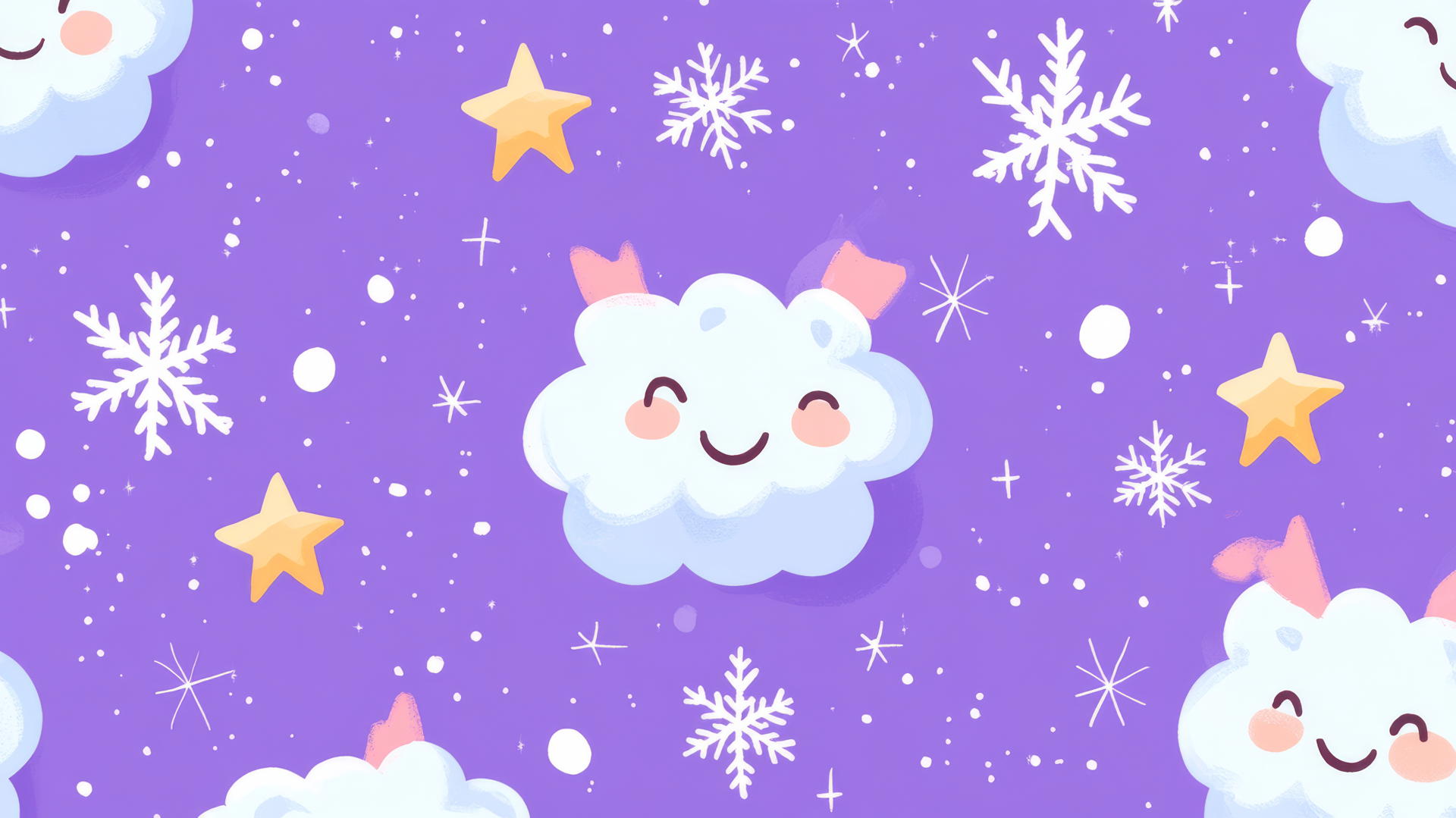 Aesthetic preppy Christmas wallpaper with smiling snowflakes
