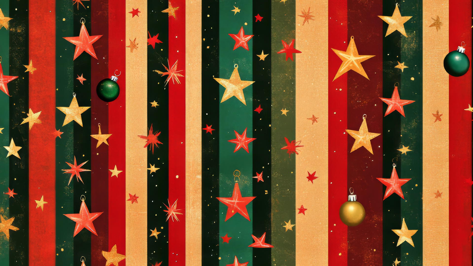 cute preppy Christmas wallpaper with stars, stripes, ornaments, and bells