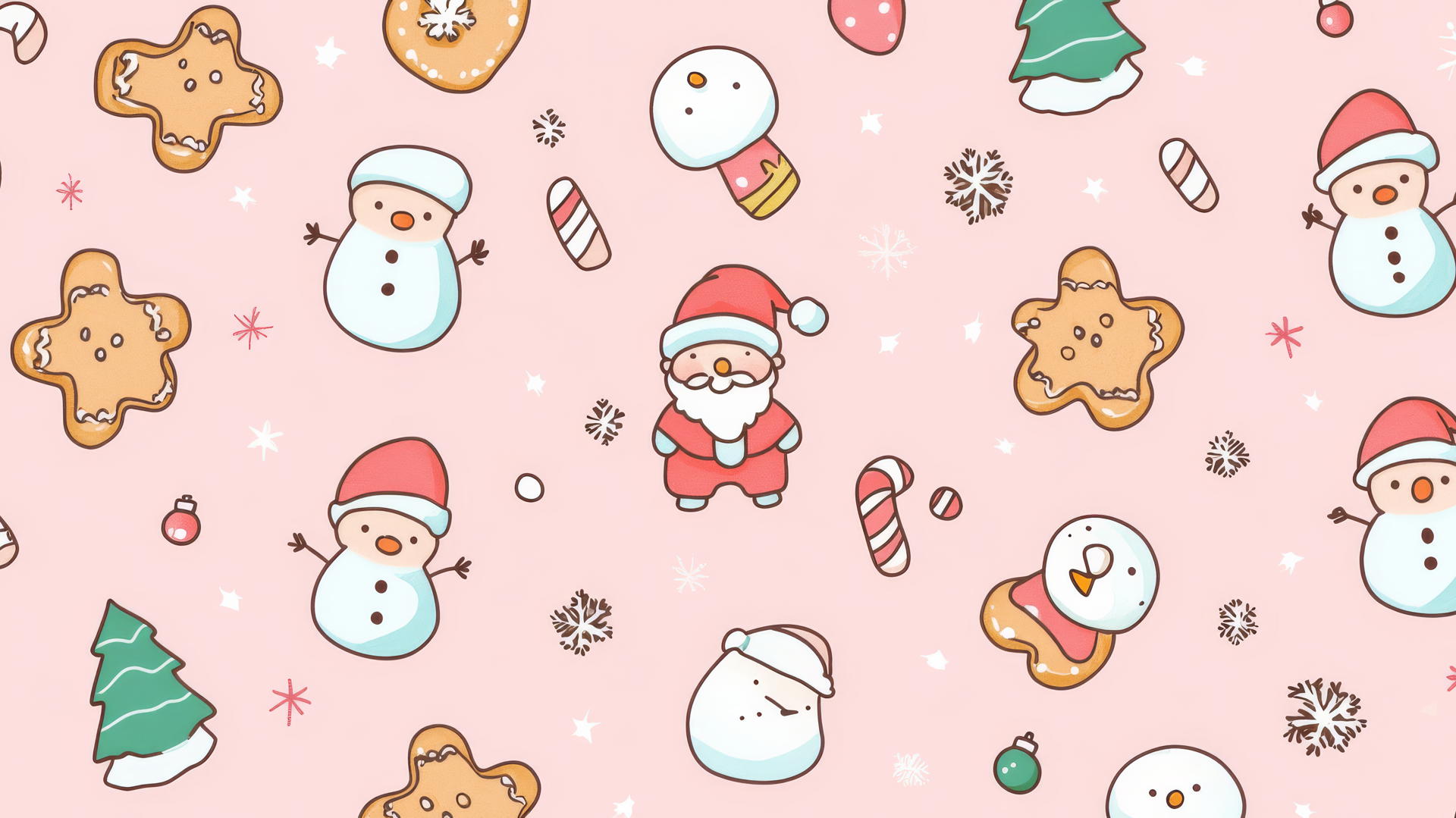 preppy wallpaper with Christmas items on pastel pink background