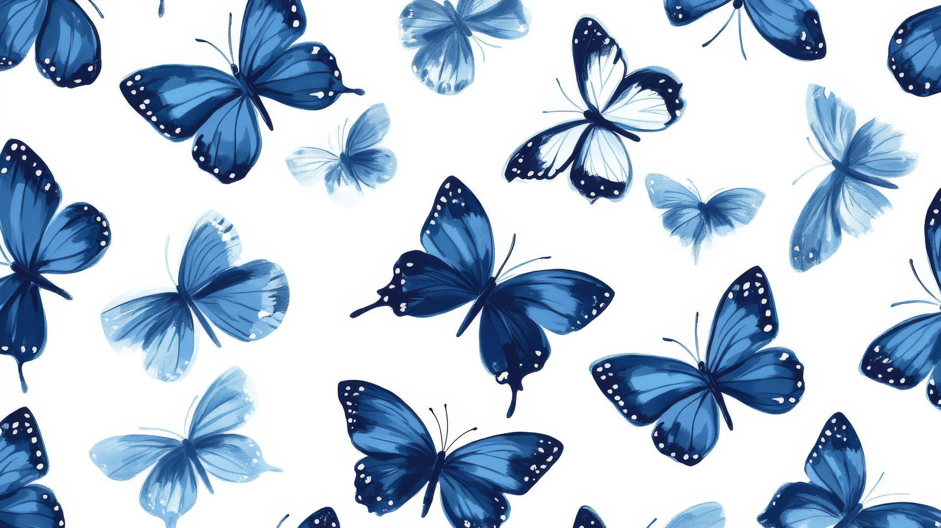 cute preppy wallpaper with hand-drawn blue butterflies on white