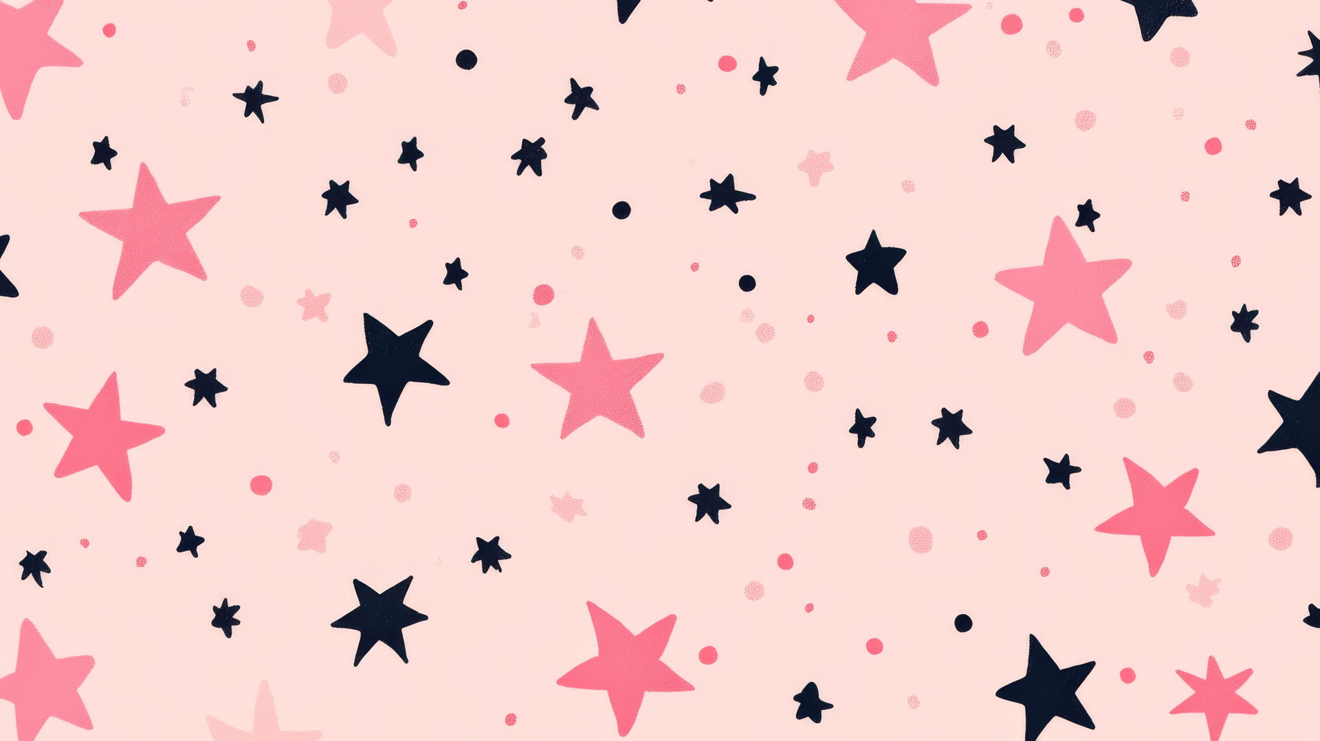 Preppy wallpaper with pink stars and black dots on pastel pink background