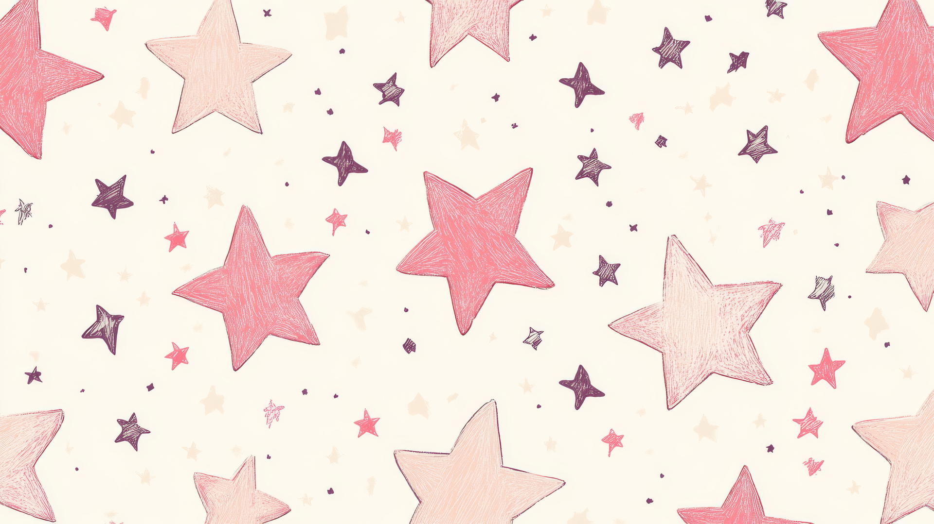 preppy wallpaper with pink stars on a cream background in a hand-drawn style