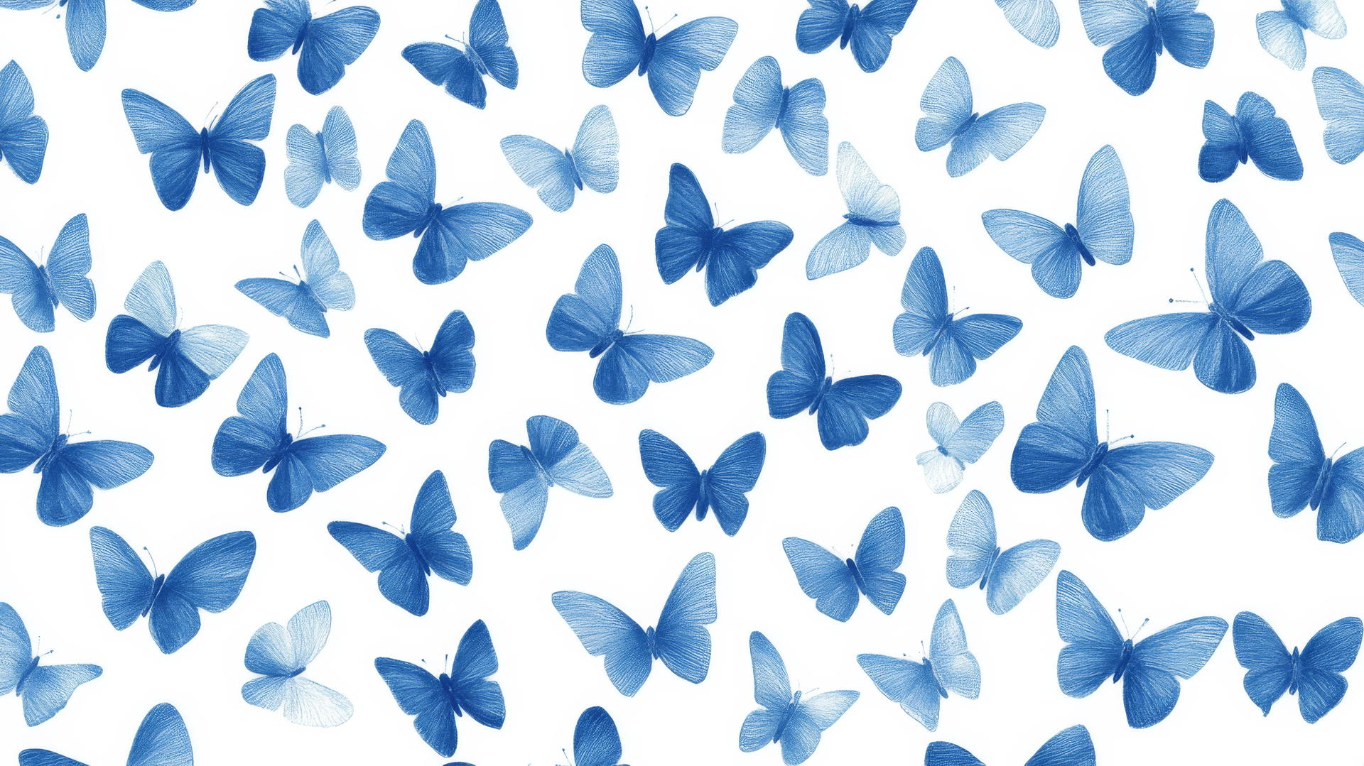 Preppy wallpaper with small blue butterflies on a white background