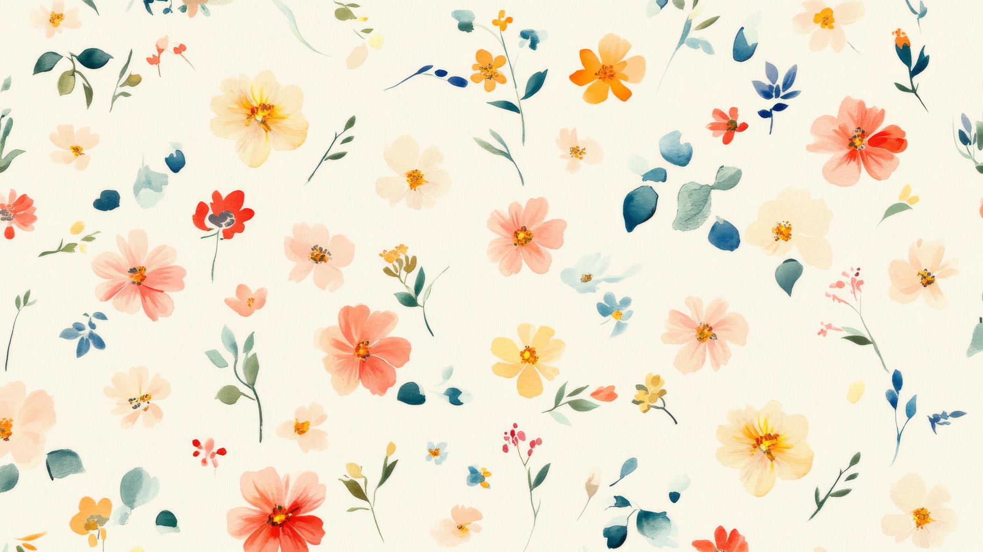 elegant preppy wallpaper with pastel flowers on a cream background