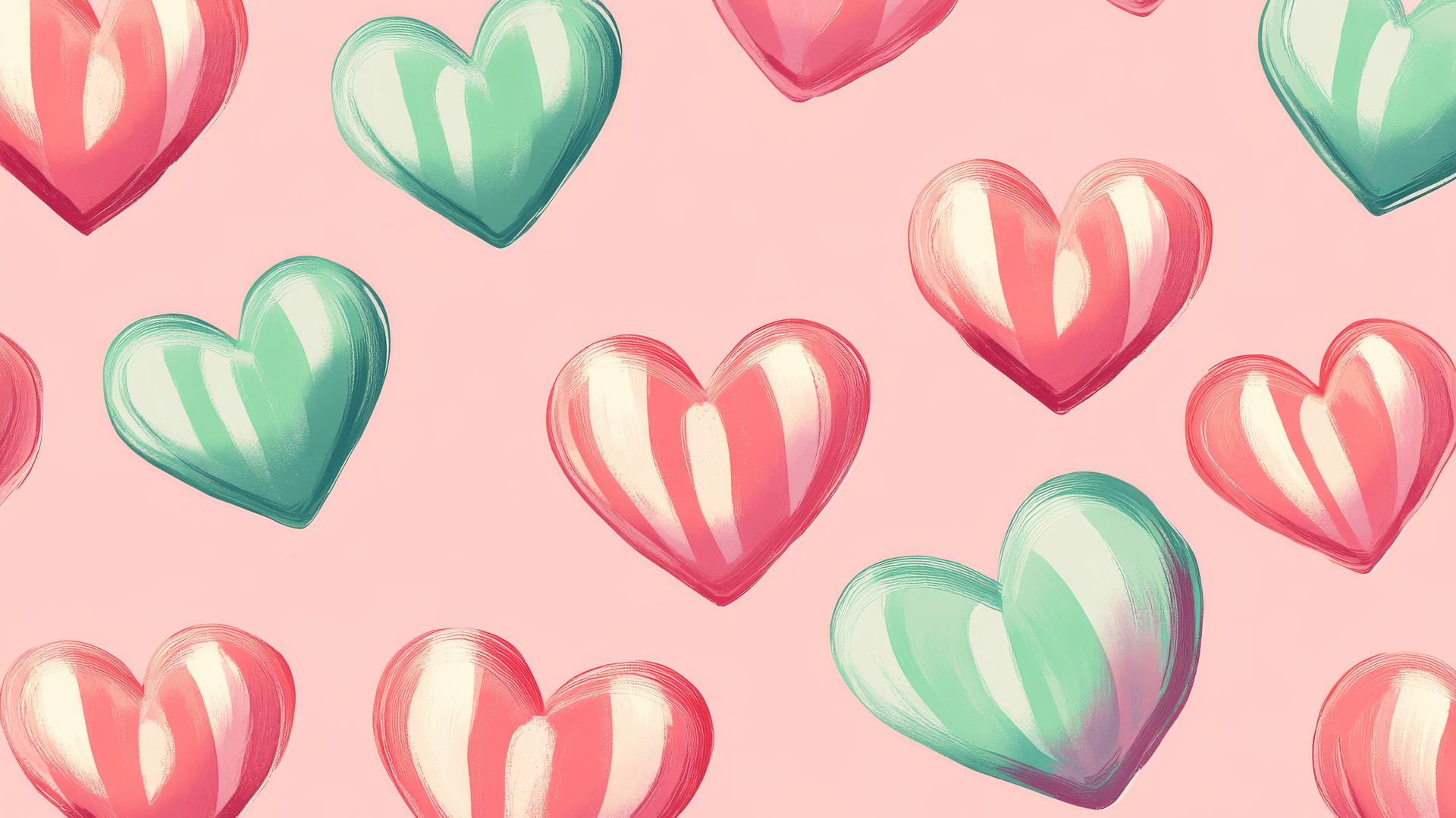 preppy wallpaper with retro Valentine's Day pink and green hearts