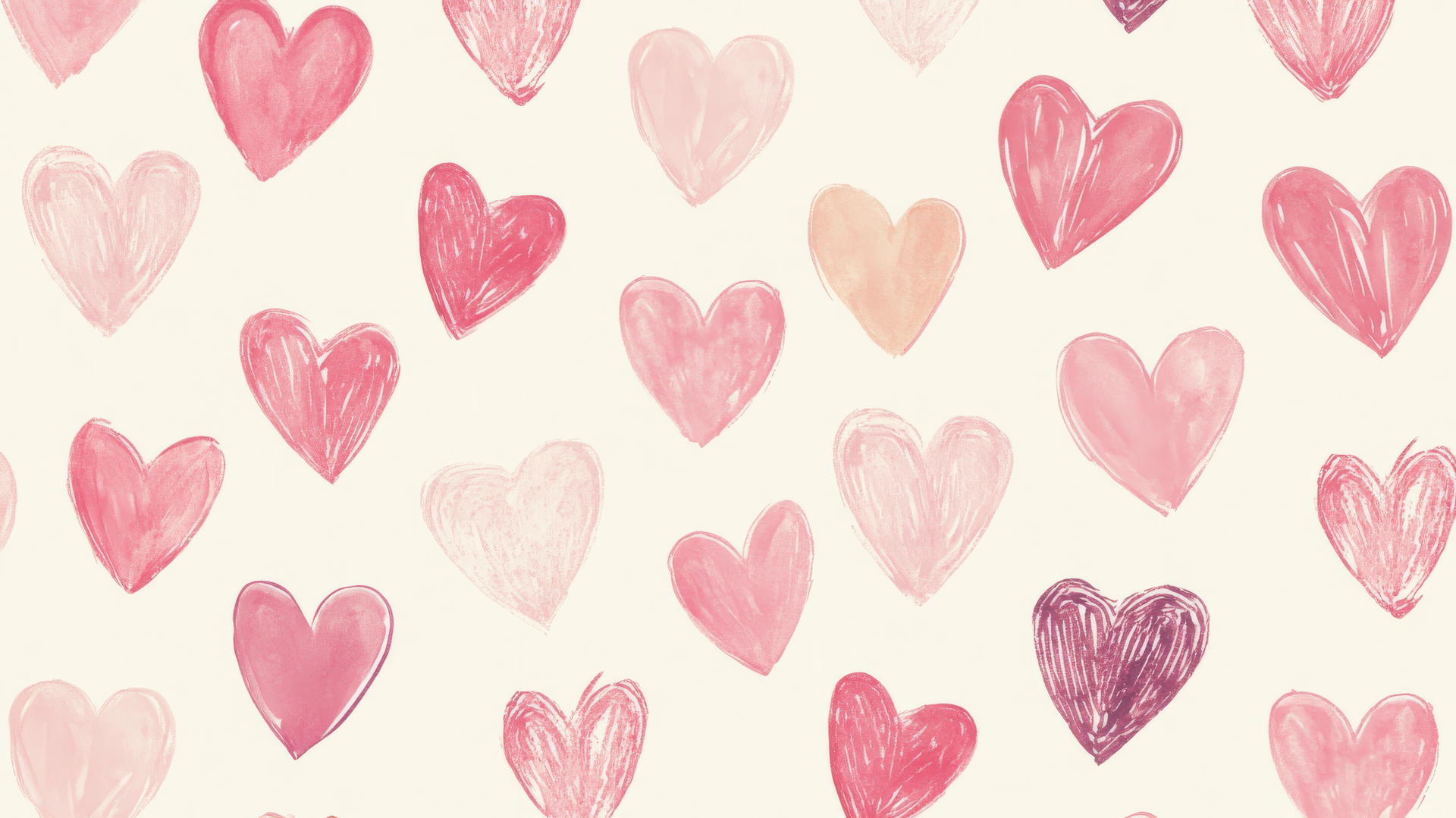 preppy wallpaper with pink hearts on a cream background, hand-drawn style