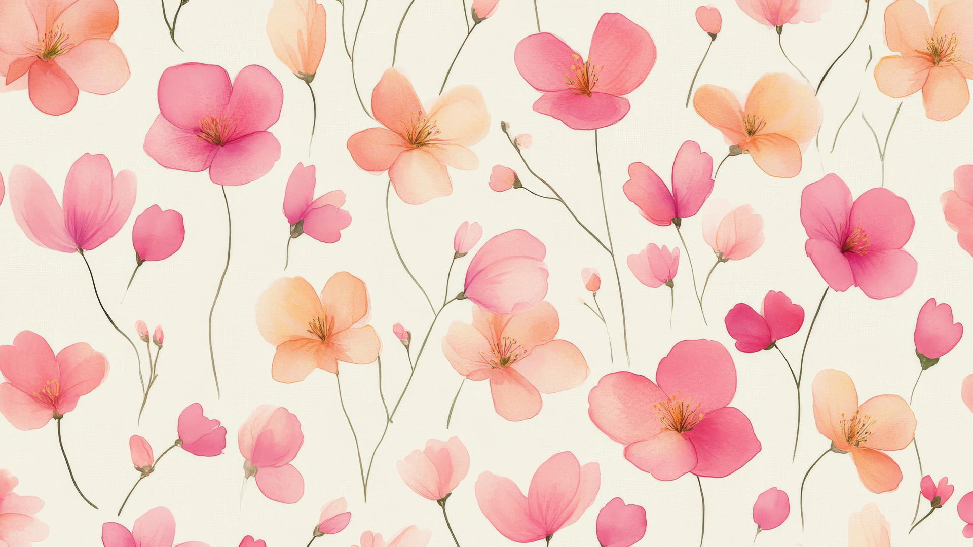 pink preppy wallpaper with small, colorful pink flowers in pastel colors on a cream background