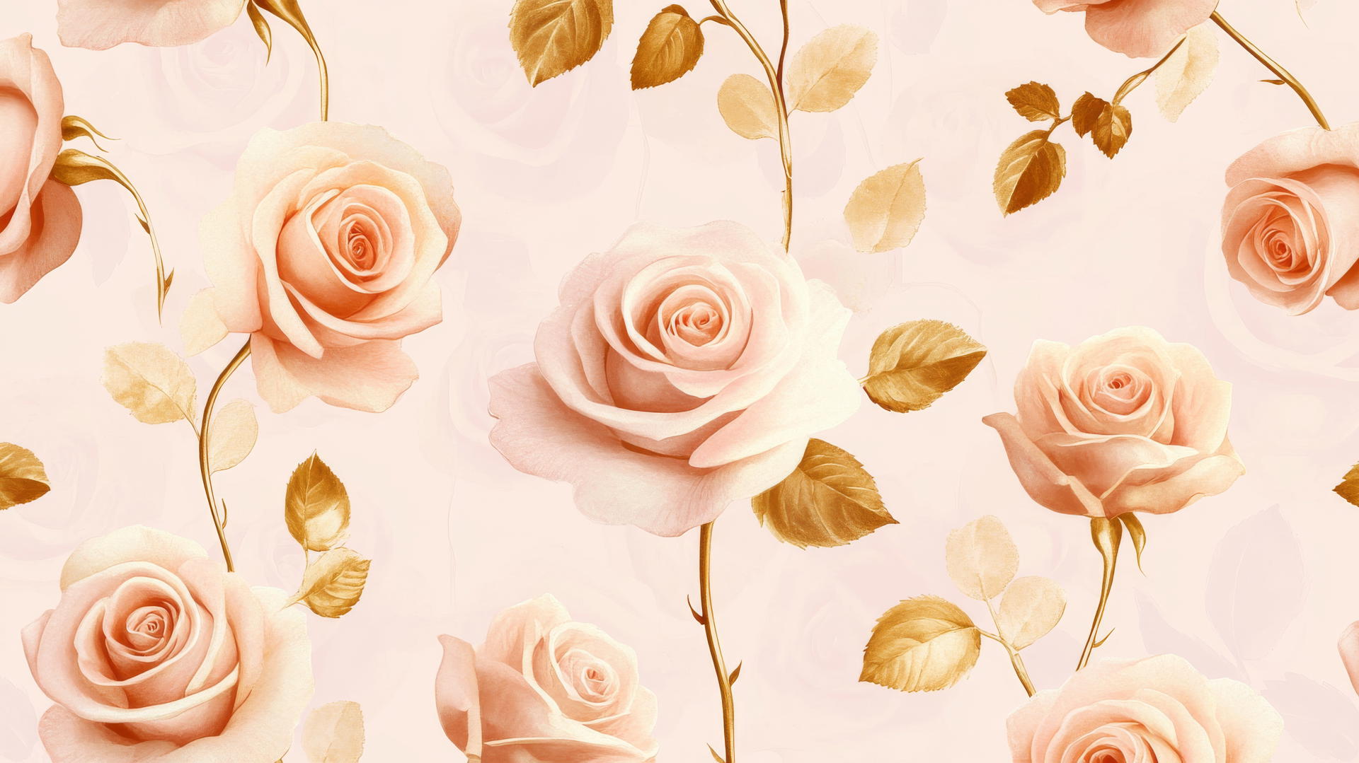 preppy wallpaper pink with elegant pink roses and gold stems on blush background