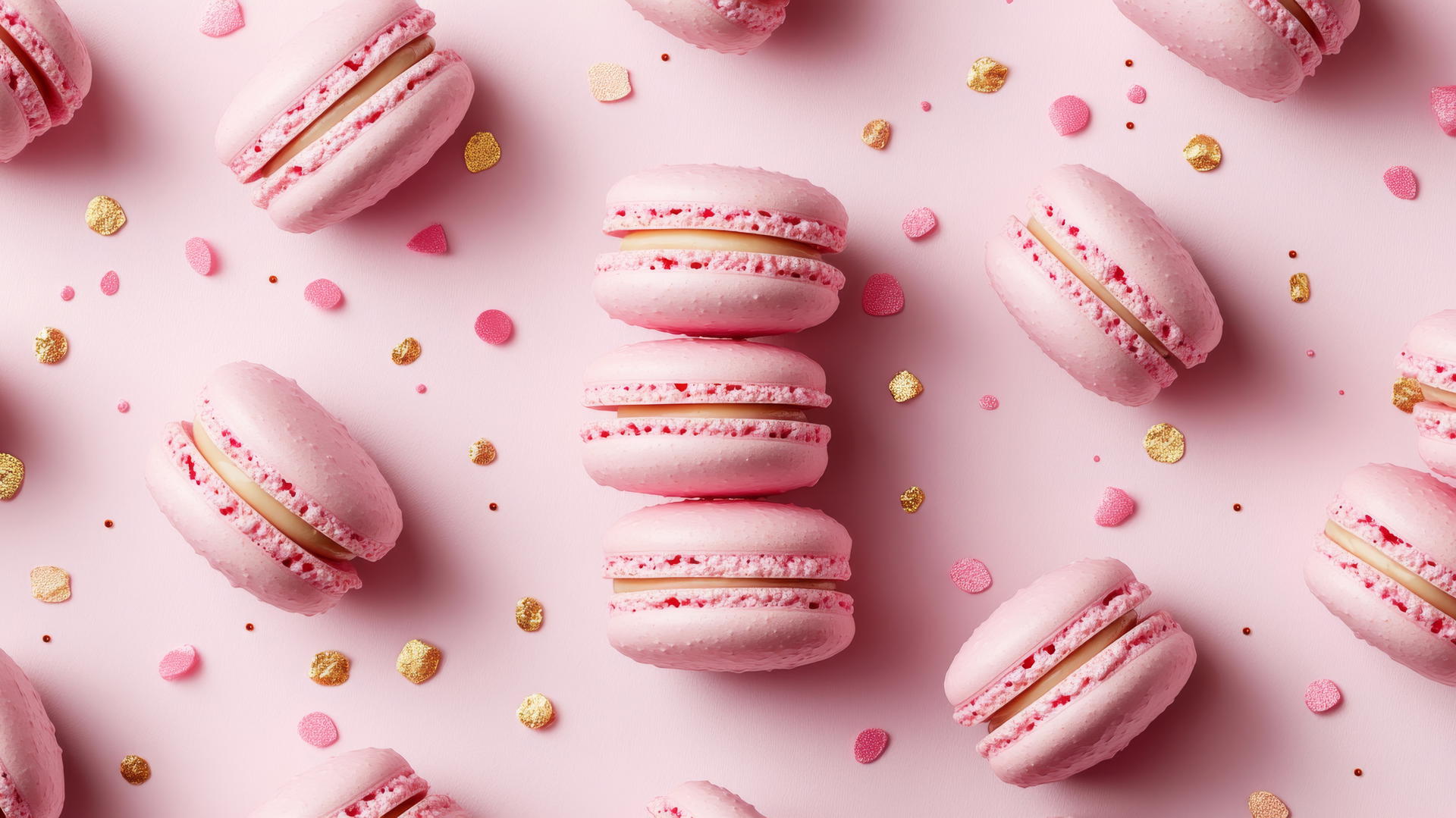preppy wallpaper pink with playful pattern of pink macarons, pastel confetti