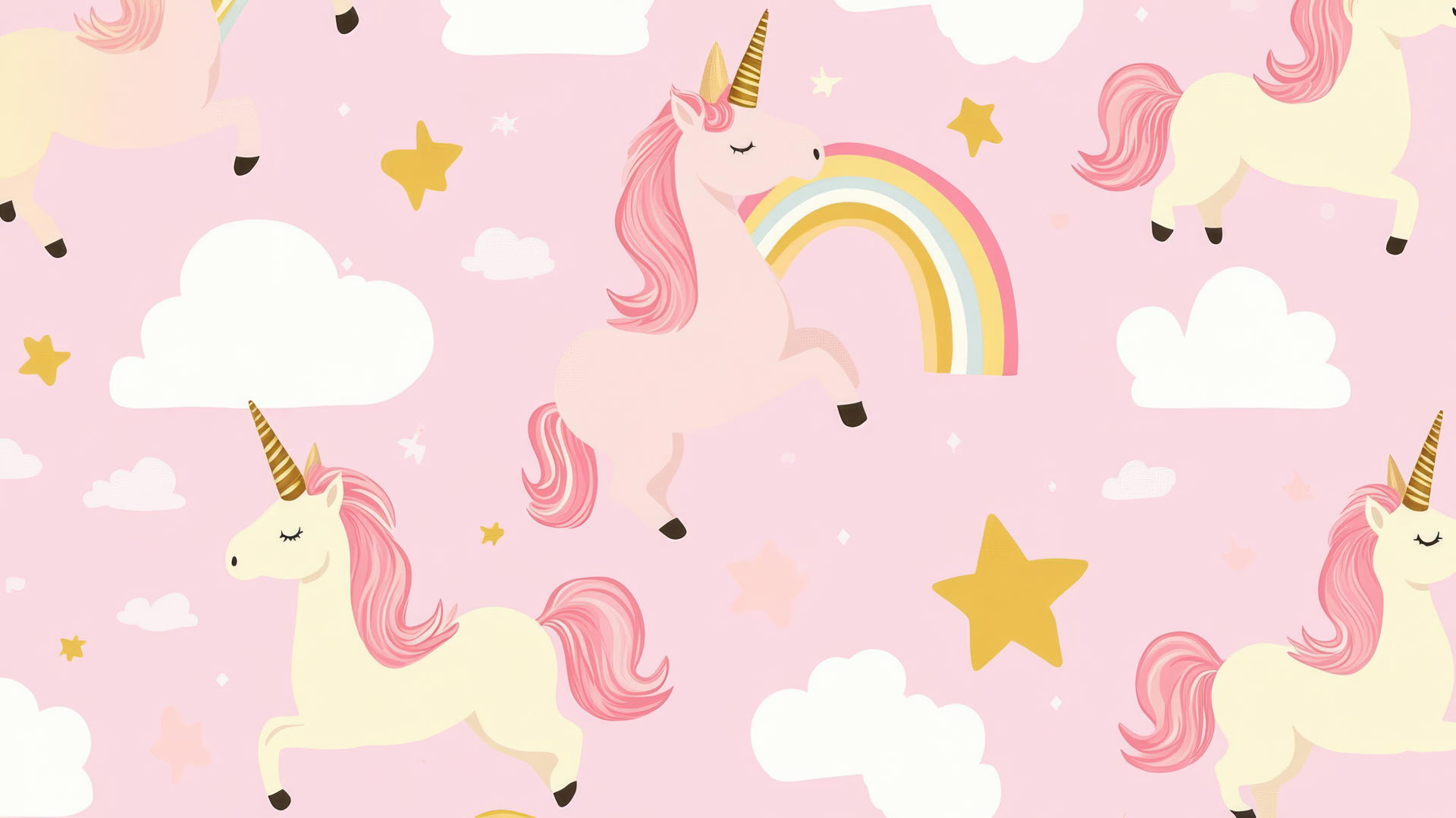 preppy pink wallpaper with dreamy pink unicorns and pastel rainbows