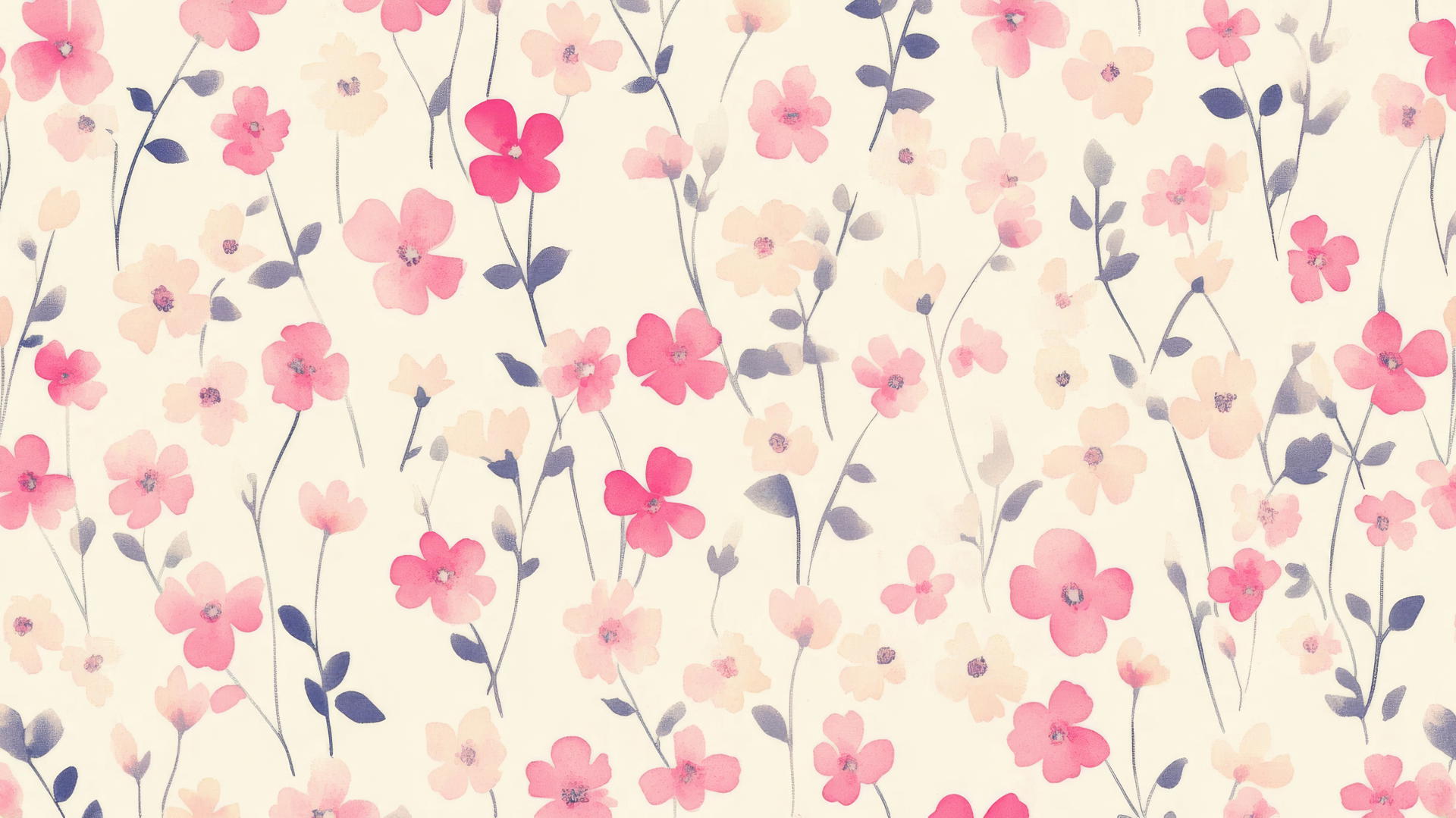 Preppy pink wallpaper with small colorful pink flowers in pastel on cream background
