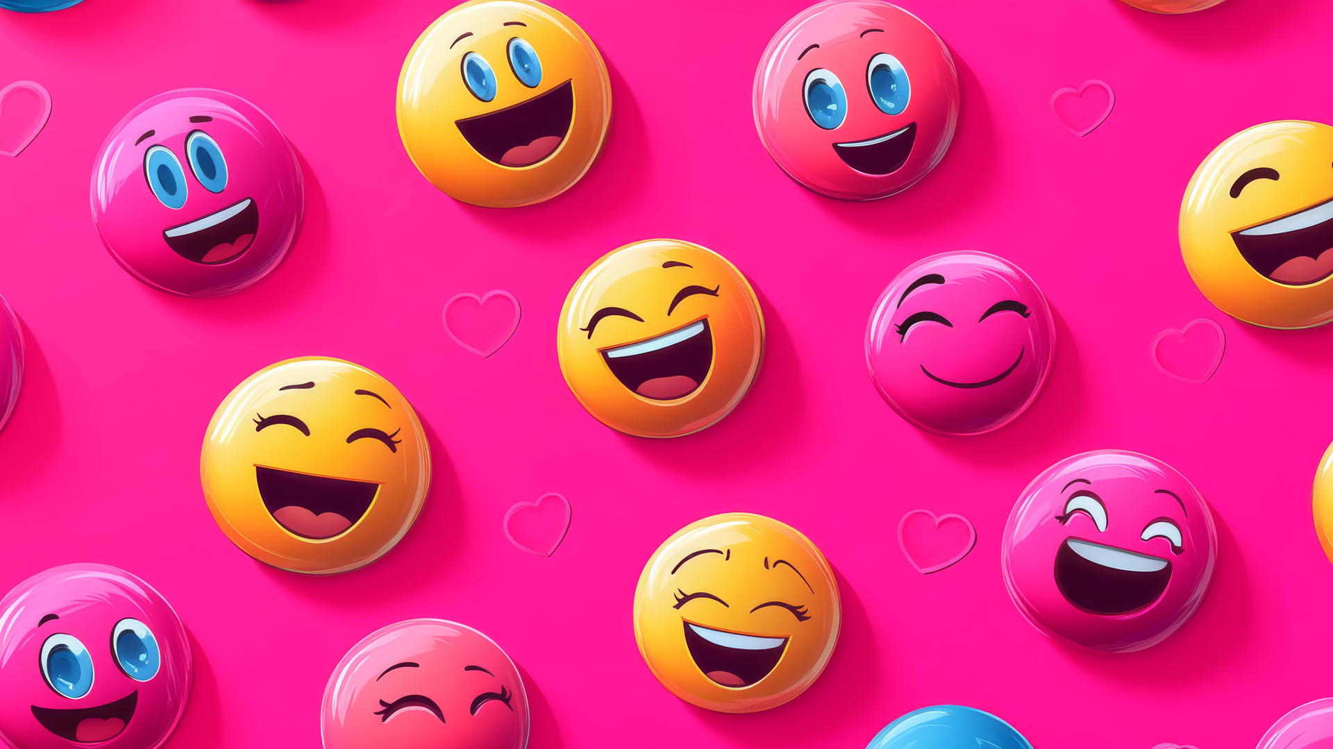preppy pink wallpaper with colorful cartoon emoticons on a vibrant pink background