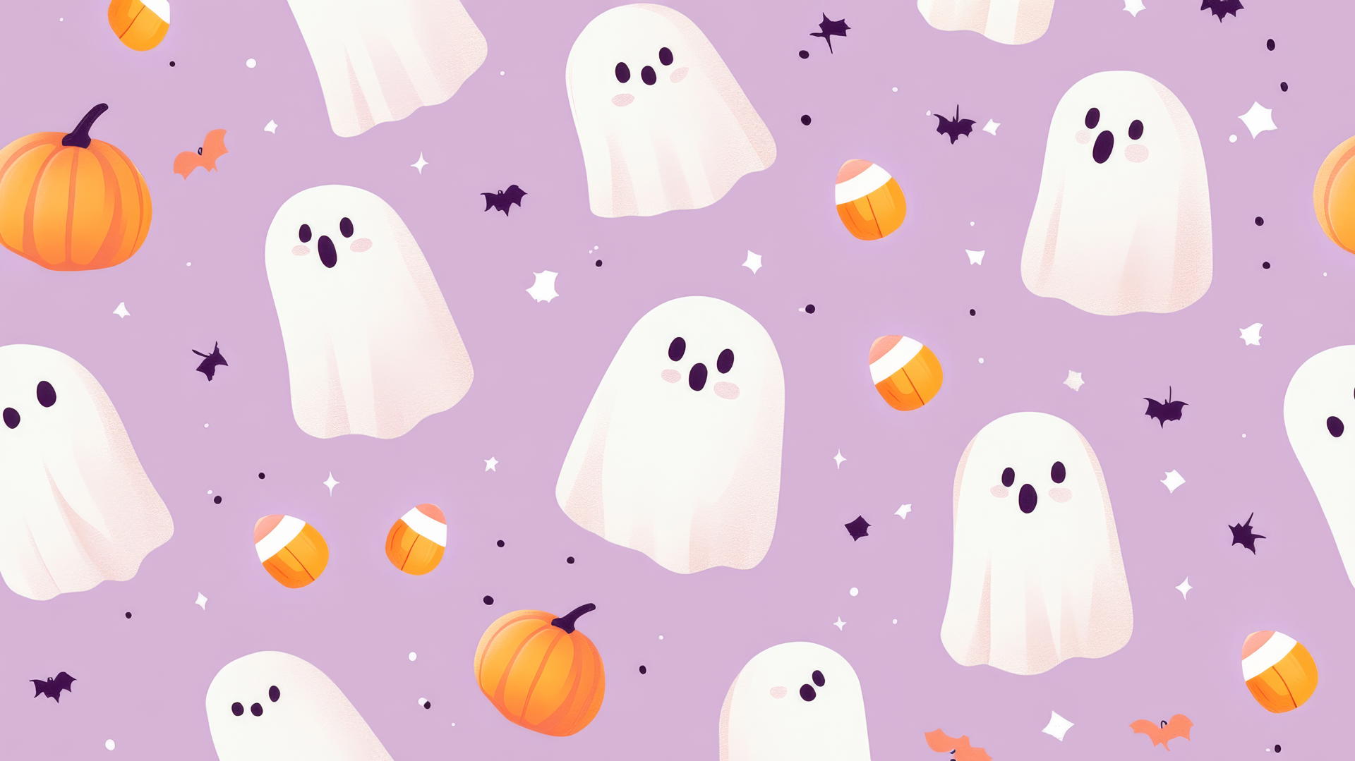 halloween wallpaper preppy cute ghosts, pumpkins, and candy corn on lavender