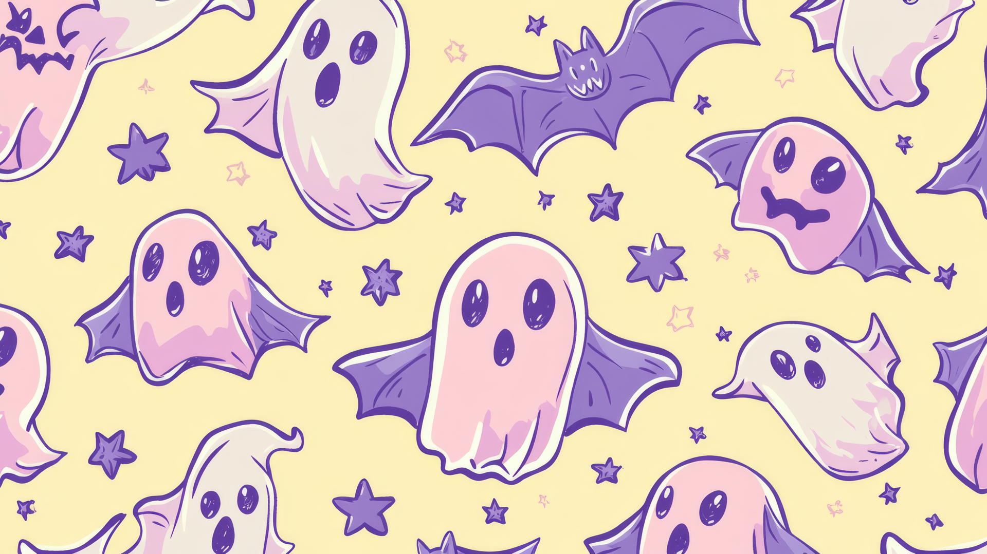 Halloween wallpaper preppy with pink ghosts and purple bats