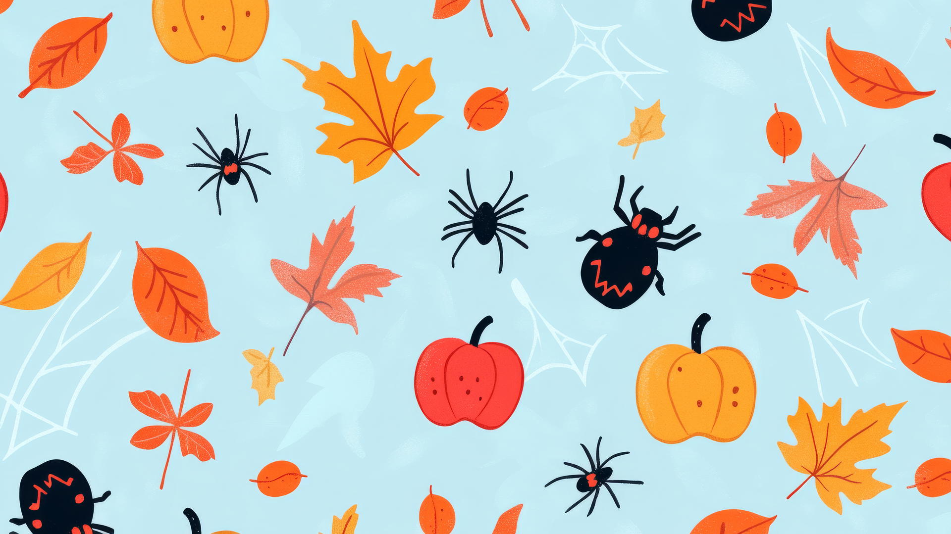 Halloween wallpaper preppy with cute spiders, candy apples, and autumn leaves