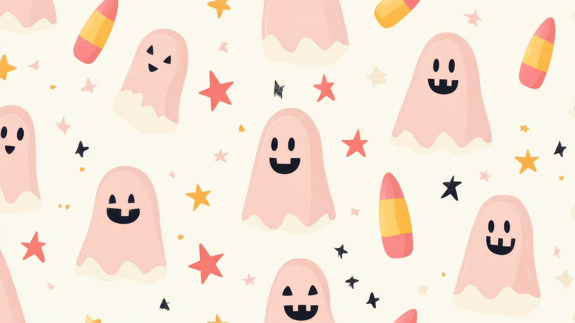 Preppy Halloween wallpaper with pink ghosts and candy corn