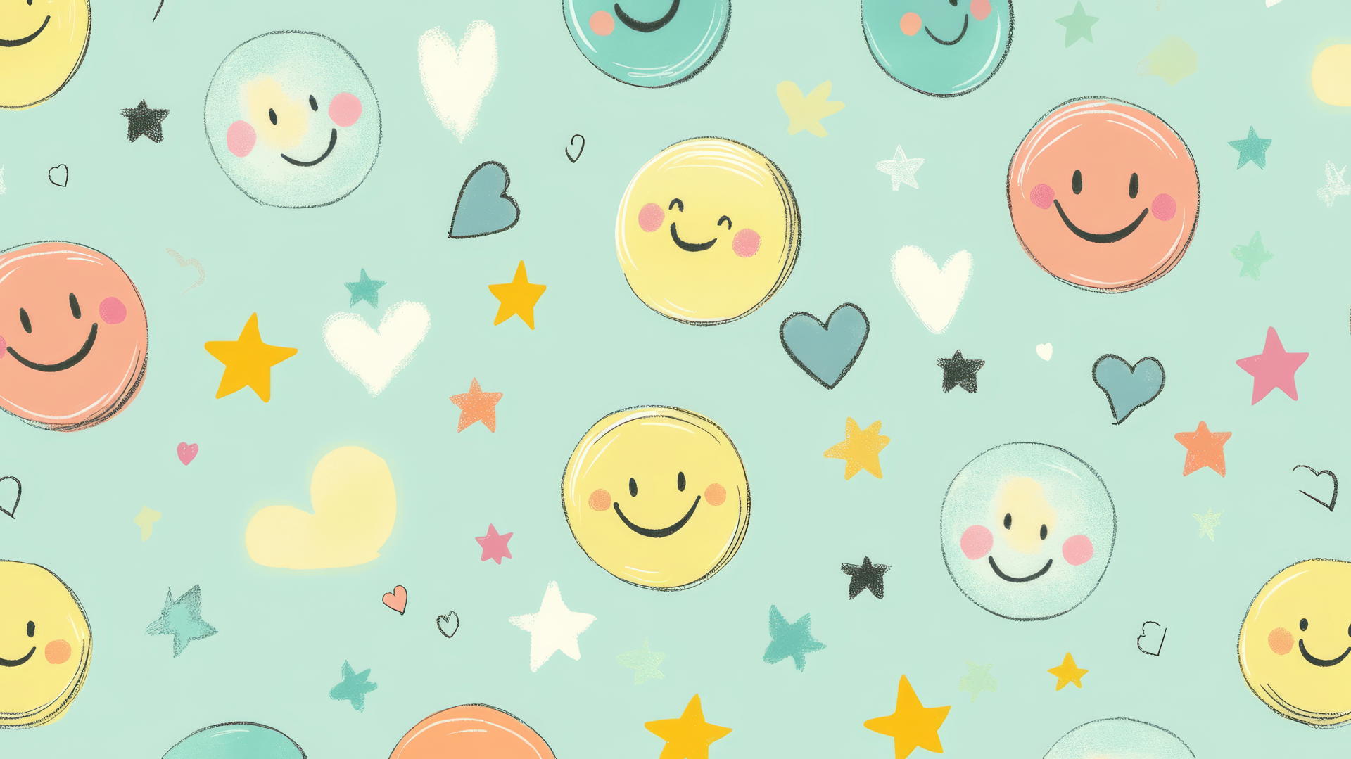 Preppy wallpaper smiley face with rainbow accents on pastel green background