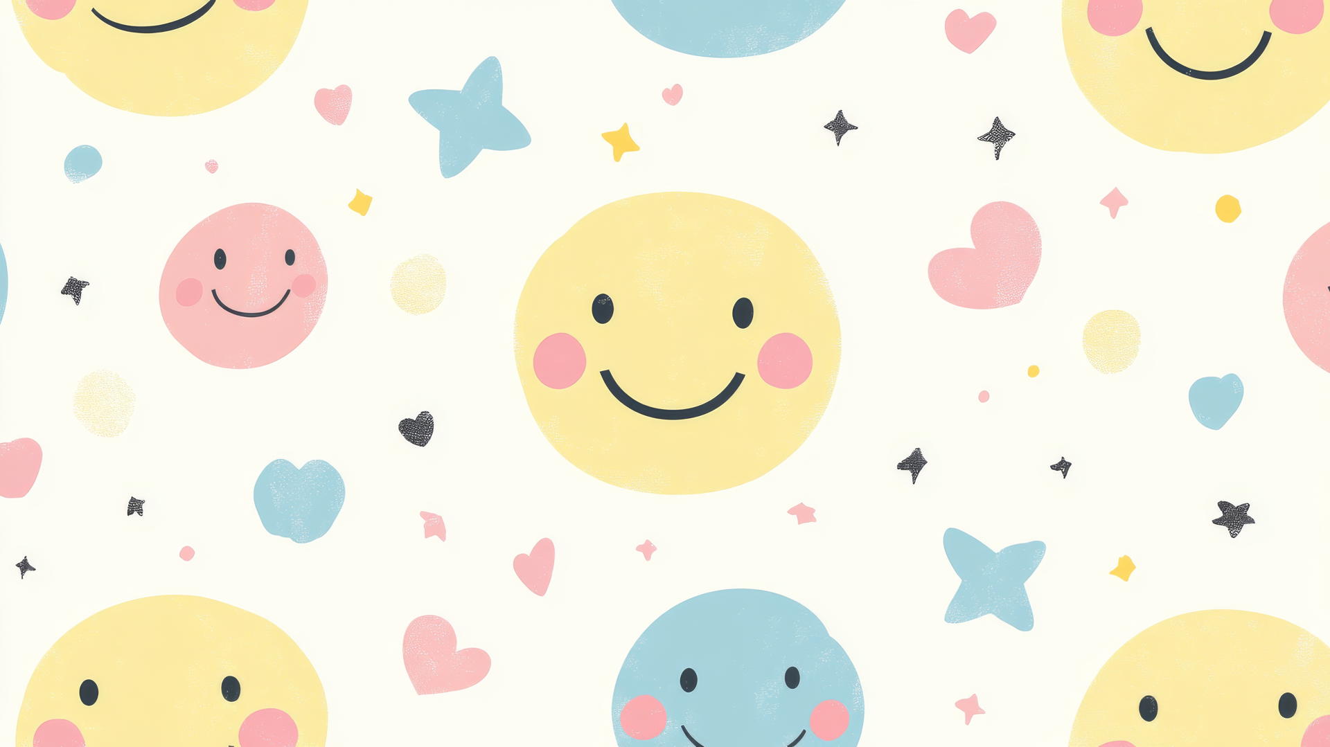 Preppy wallpaper smiley face with pastel colors, hearts, and stars