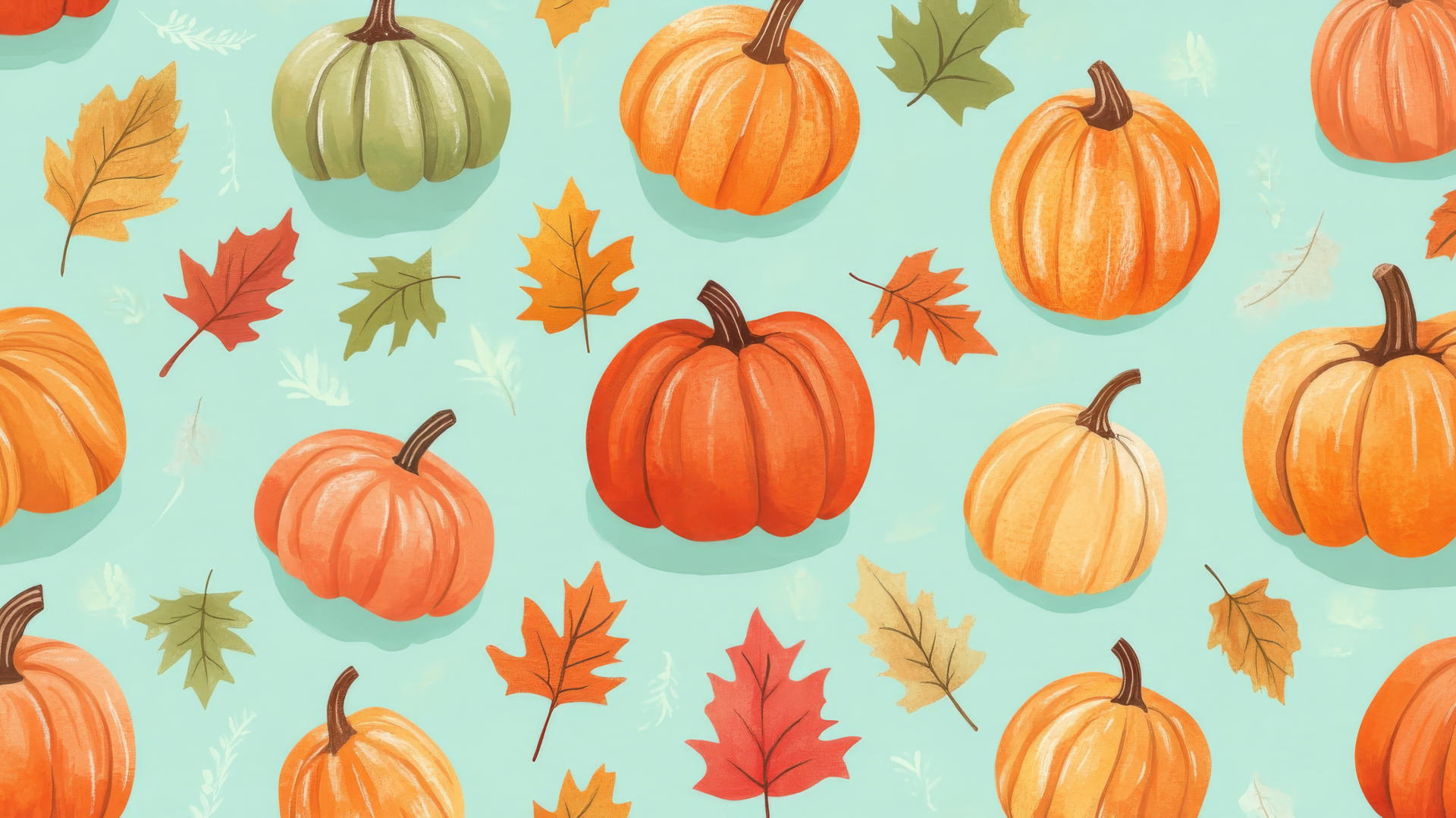Preppy autumn wallpaper with hand-drawn pumpkins and plaid scarves