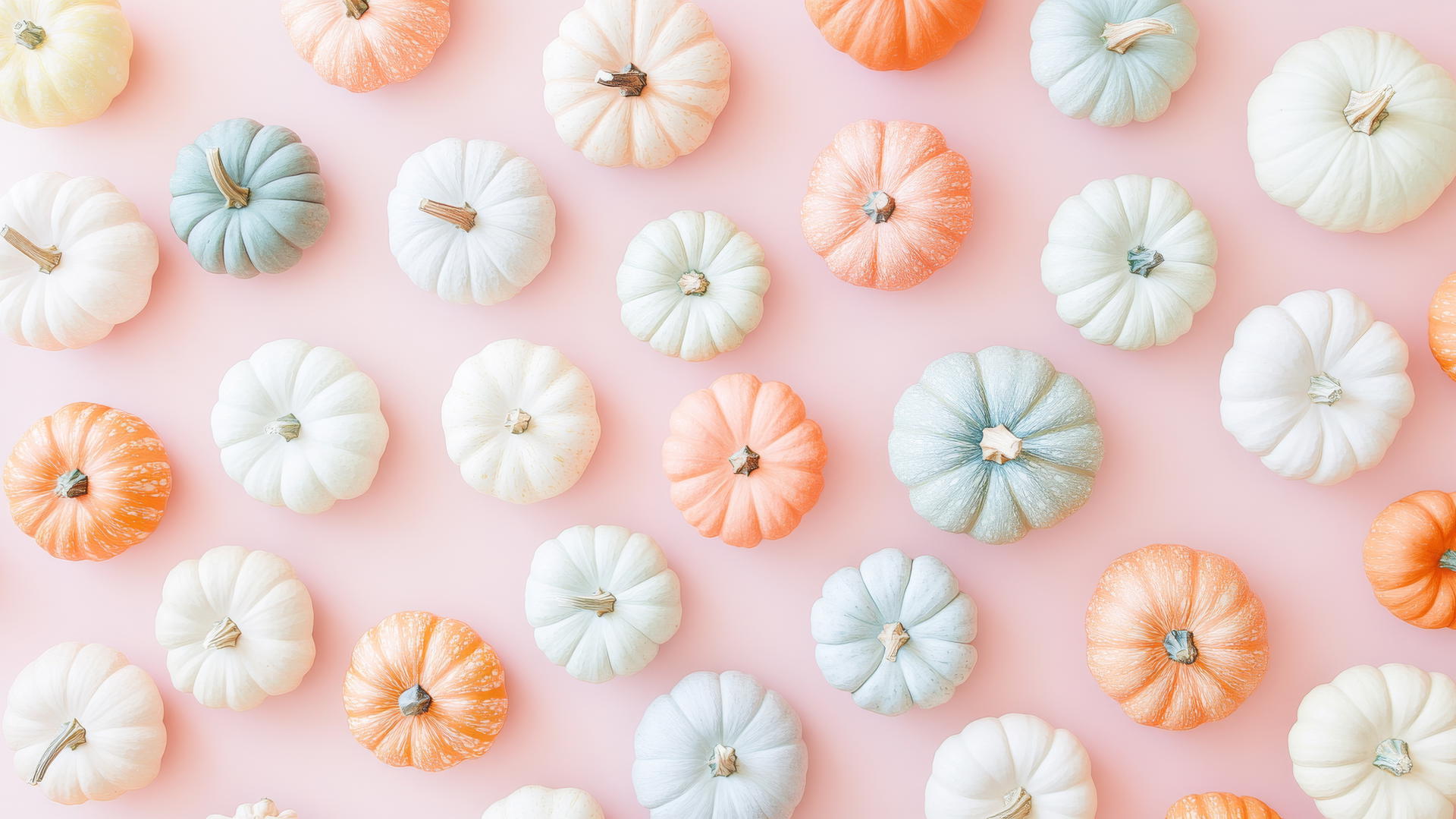 Preppy fall wallpaper with pastel pumpkins on pink background