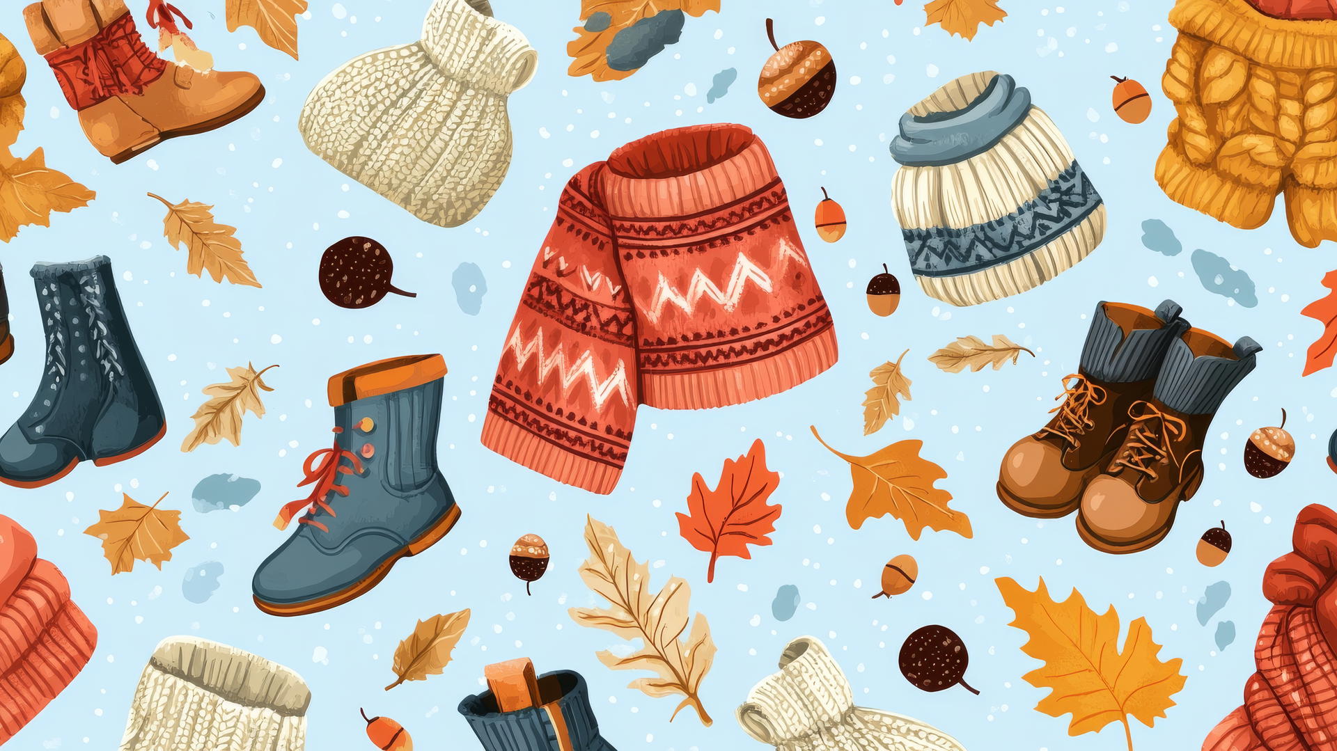 Preppy fall wallpaper with cozy attire and autumn accents