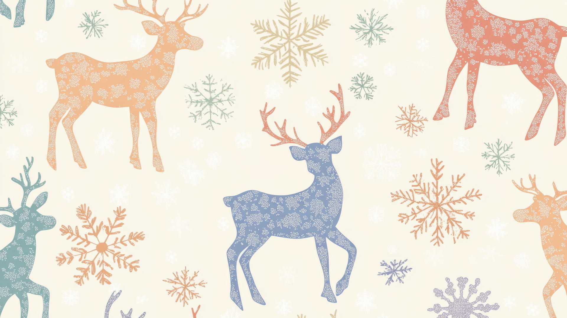 Preppy winter wallpaper with Fair Isle pattern featuring reindeer and snowflakes in pastel on cream