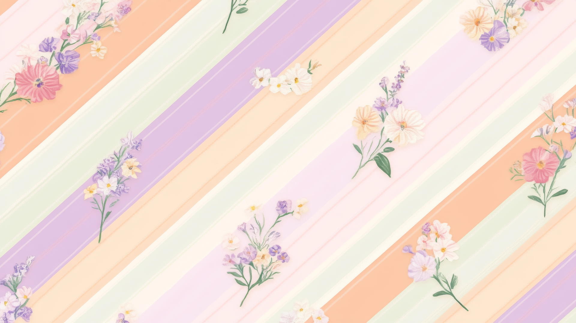 preppy spring wallpaper with diagonal pastel stripes and cute floral motifs