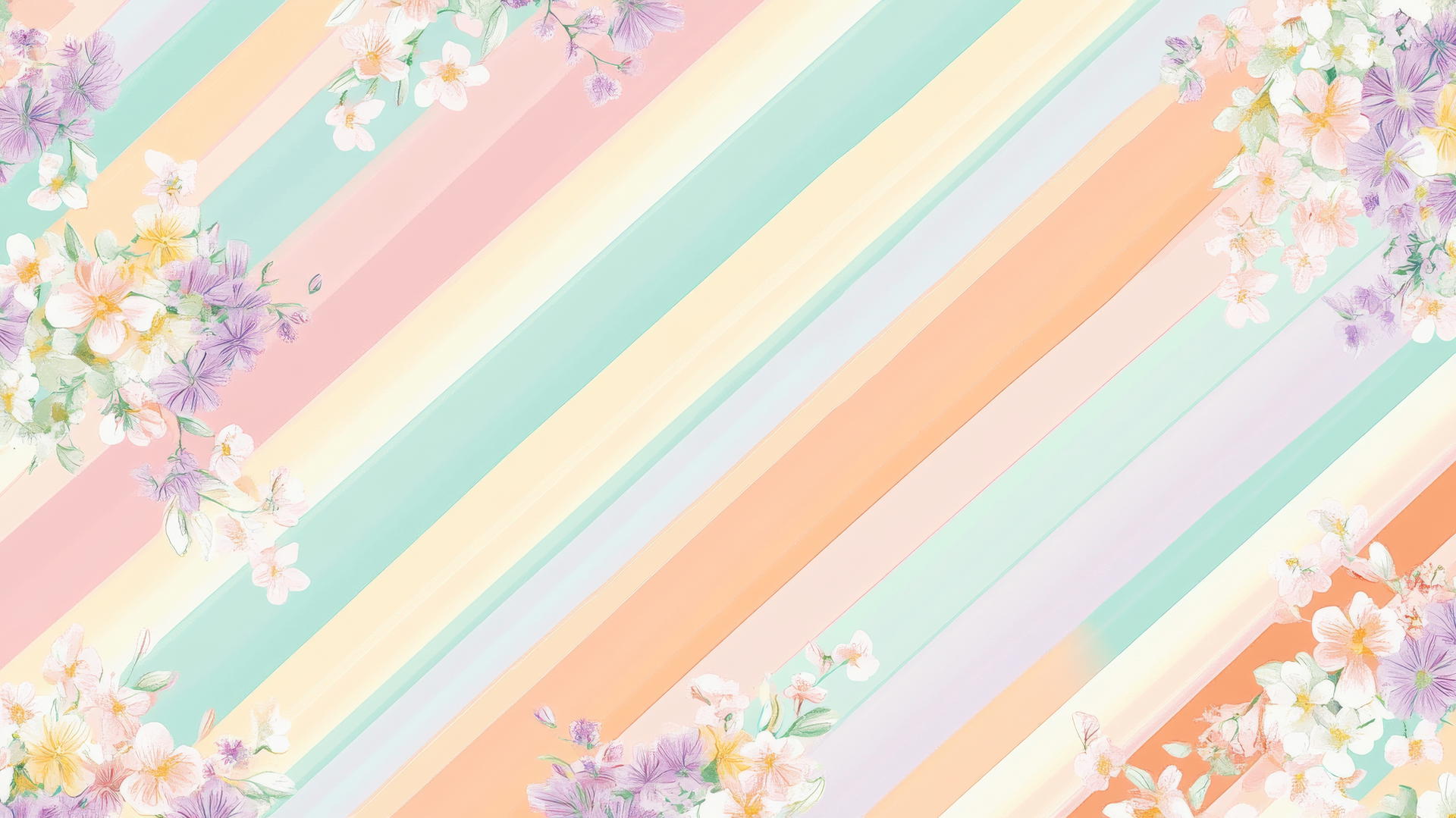 Chic preppy spring wallpaper with diagonal pastel stripes and floral motifs