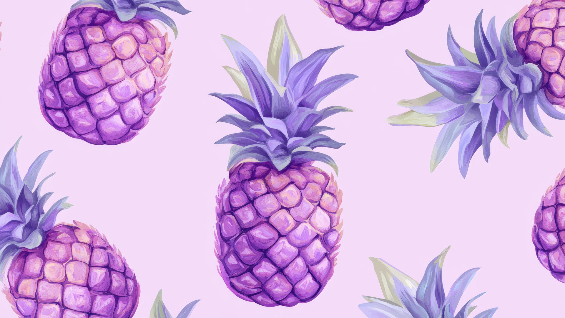 Preppy purple pineapple pattern with mint green leaves