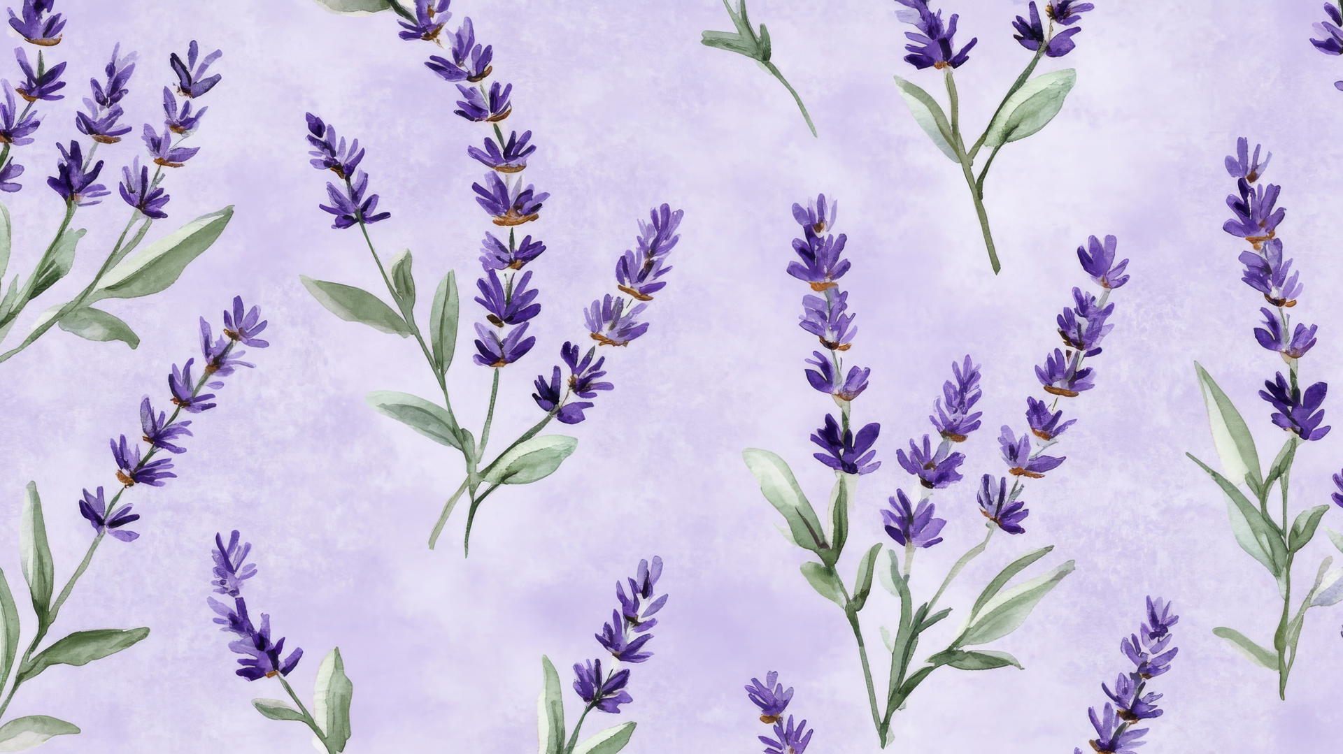 preppy purple wallpaper with lavender sprigs and green leaves on a soft purple background